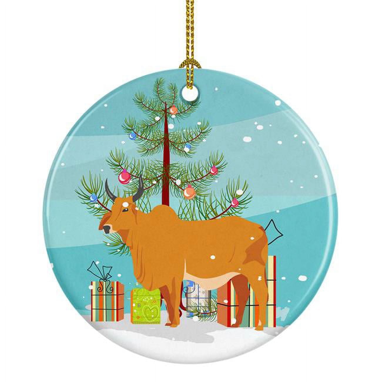Zebu Indicine Cow Christmas Ceramic Ornament