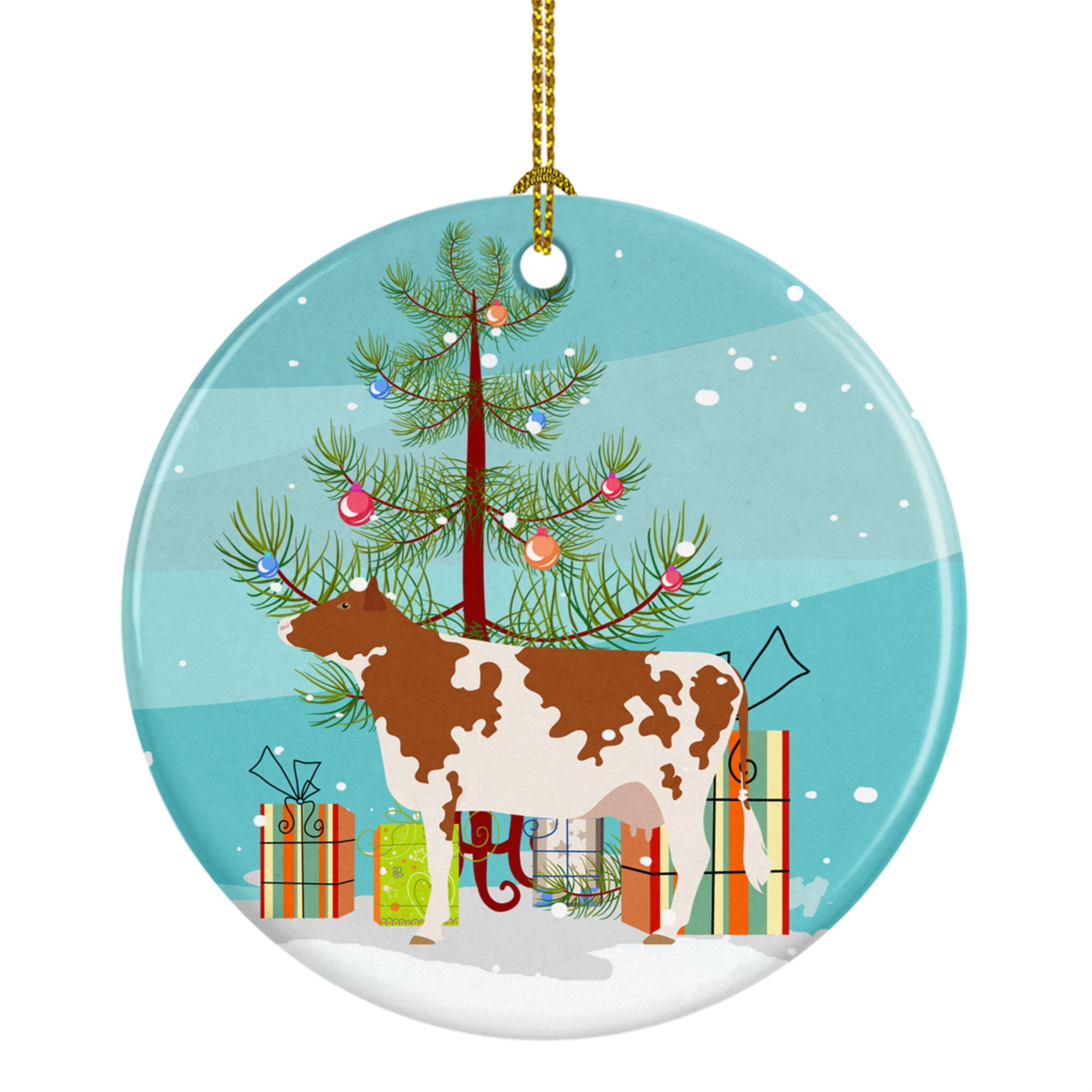 Ayrshire Cow Christmas Ceramic Ornament