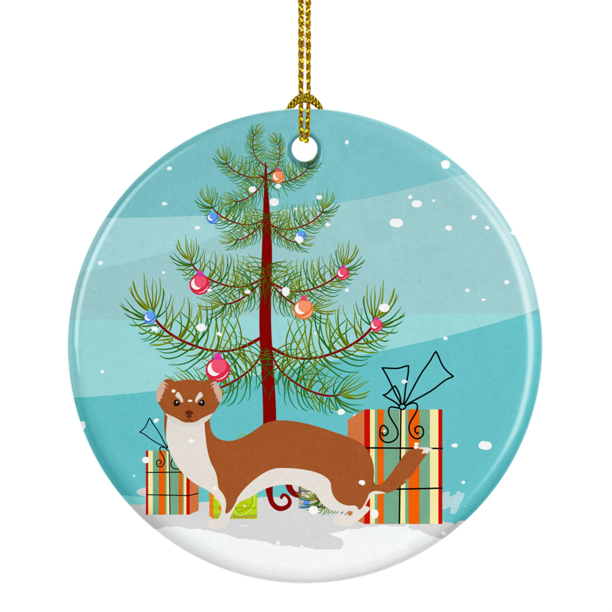 BB9237CO1 Weasel Christmas Ceramic Ornament