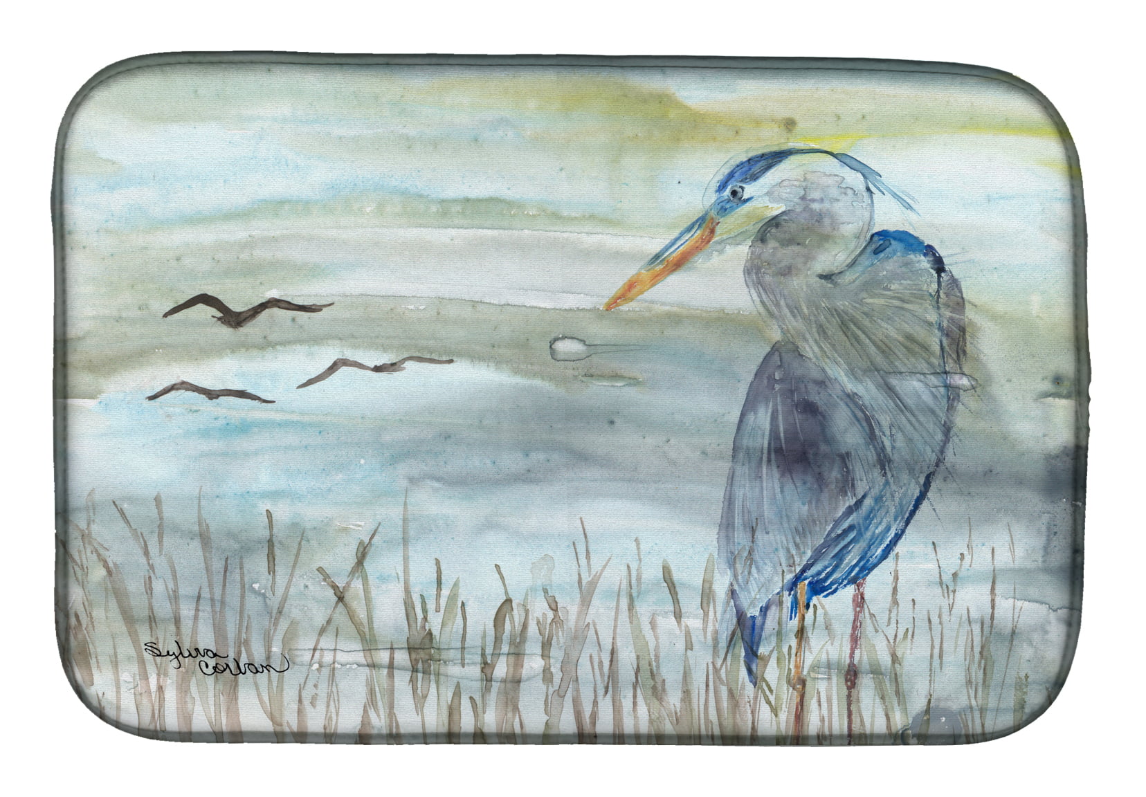 Picture of Carolines Treasures SC2007DDM Blue Heron Watercolor Dish Drying Mat