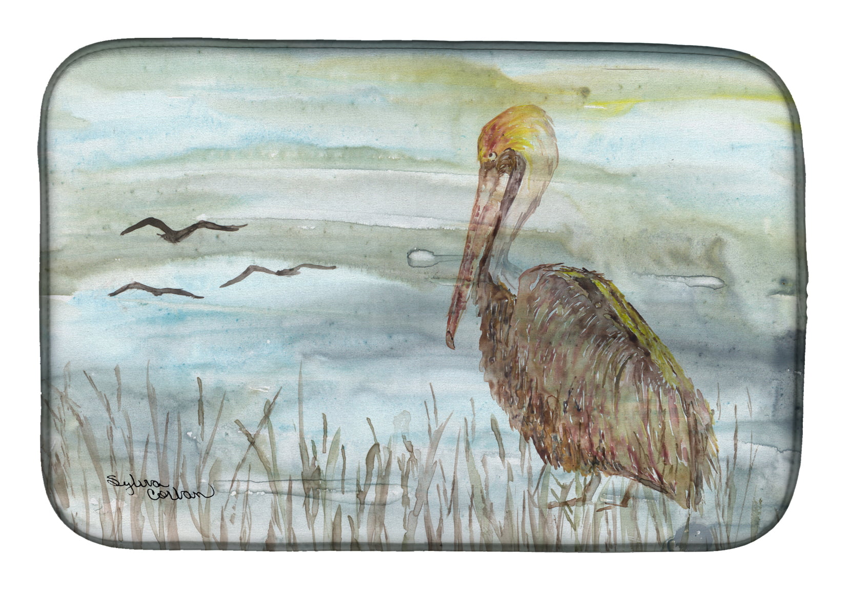 Picture of Carolines Treasures SC2009DDM Brown Pelican Watercolor Dish Drying Mat