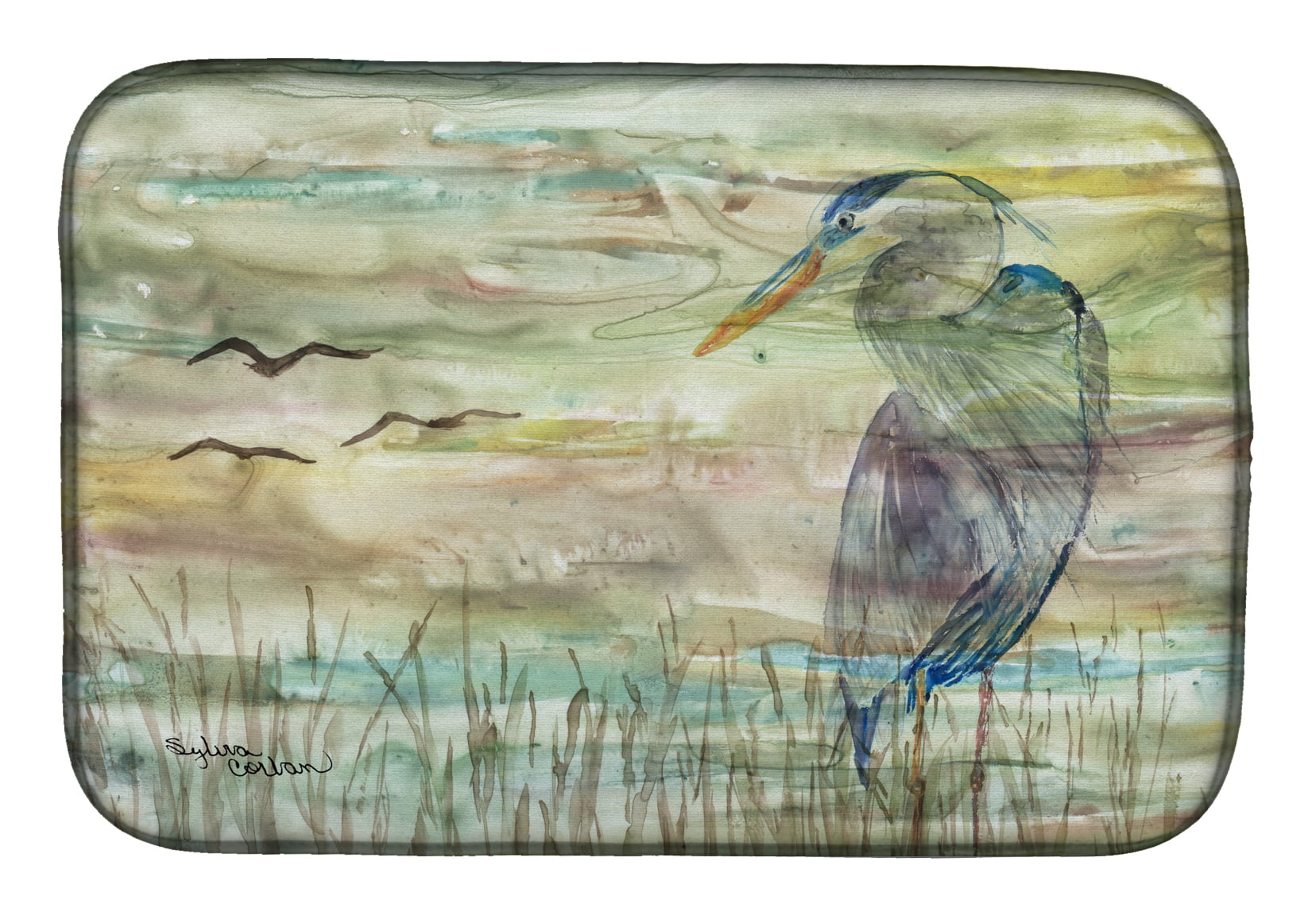 Picture of Carolines Treasures SC2019DDM Blue Heron Sunset Dish Drying Mat