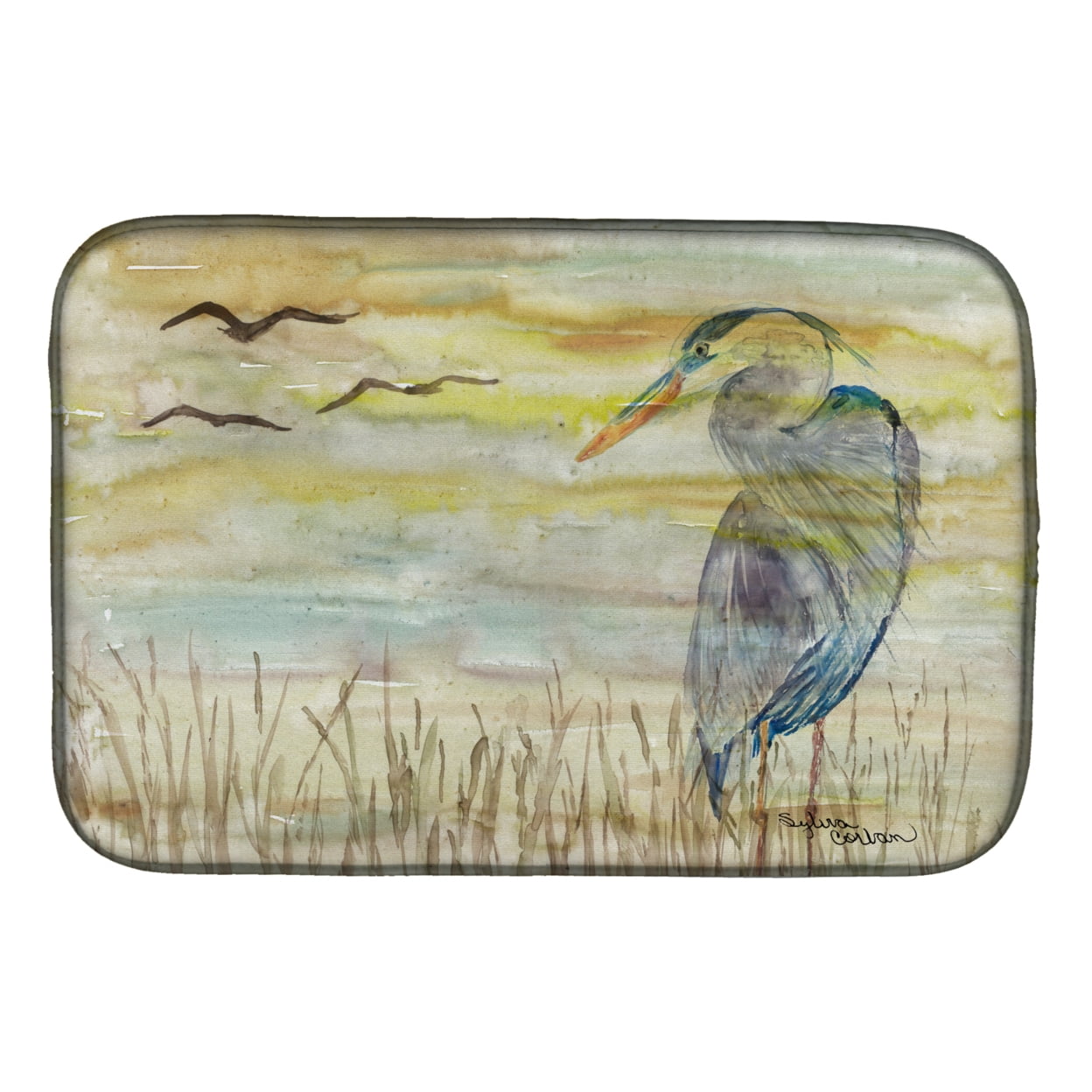 Picture of Carolines Treasures SC2020DDM Blue Heron Yellow Sky Dish Drying Mat