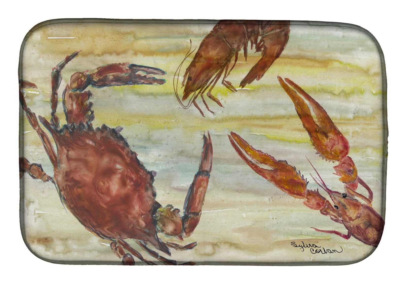 Picture of Carolines Treasures SC2023DDM Crab, Shrimp, Oyster Yellow Sky Dish Drying Mat