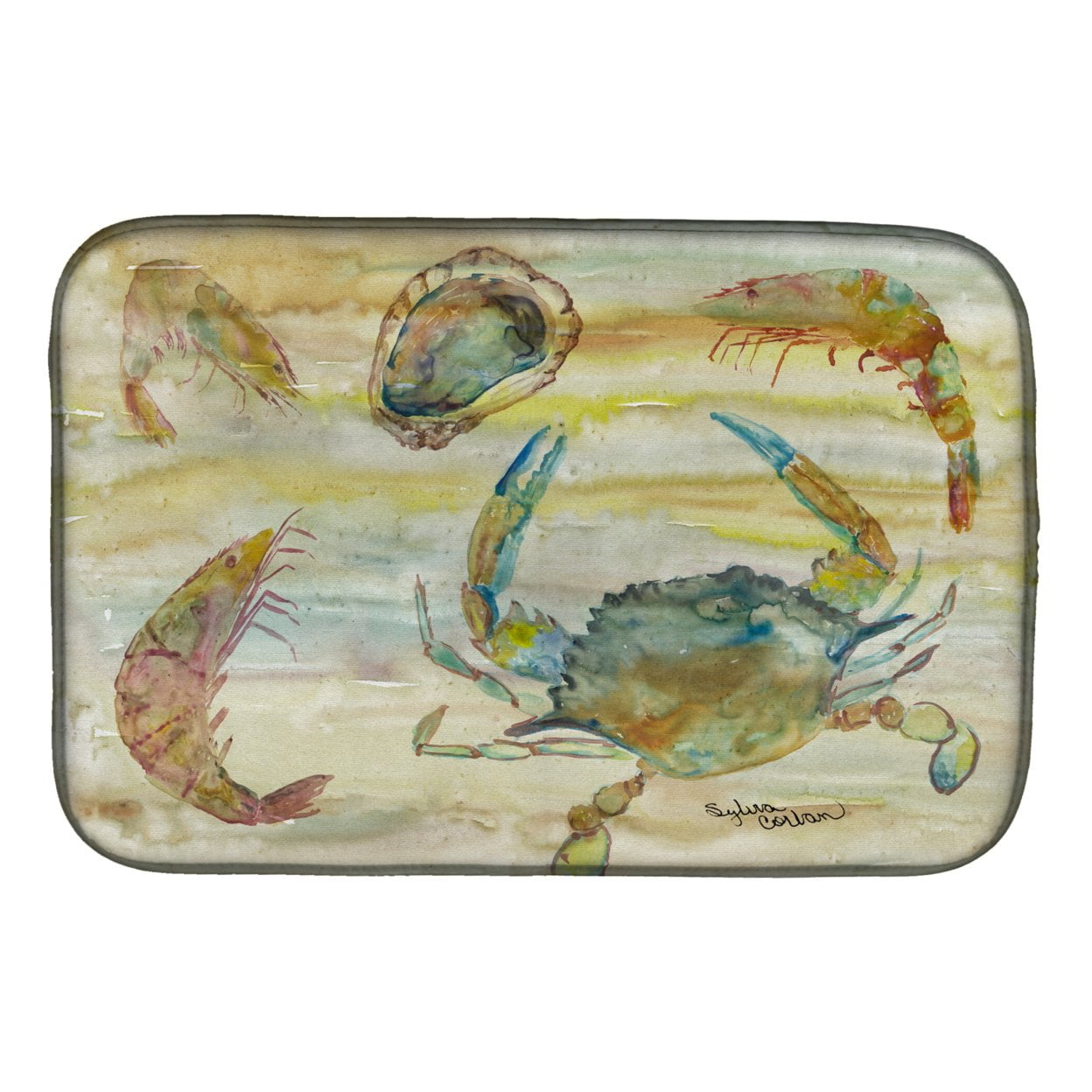 Picture of Carolines Treasures SC2026DDM Crab, Shrimp, Oyster Yellow Sky Dish Drying Mat