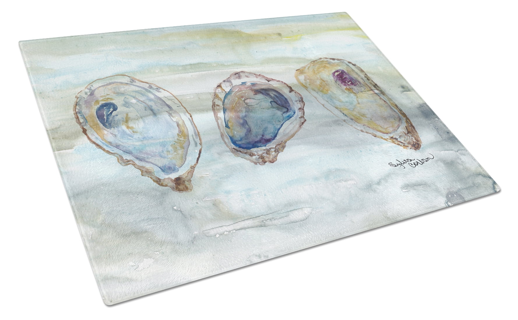 Oysters Watercolor Glass Cutting Board - Large