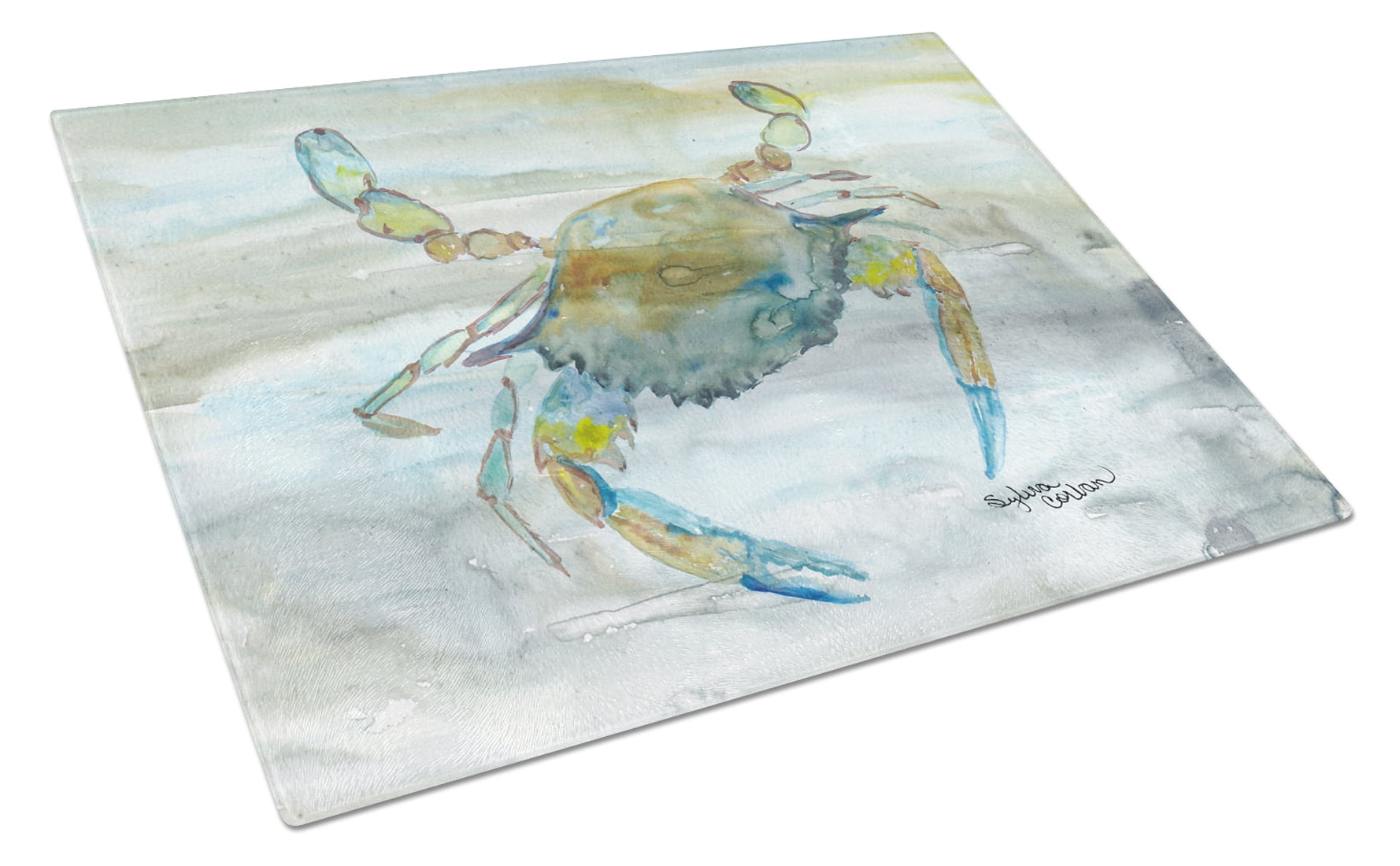 Blue Crab No.2 Watercolor Glass Cutting Board - Large