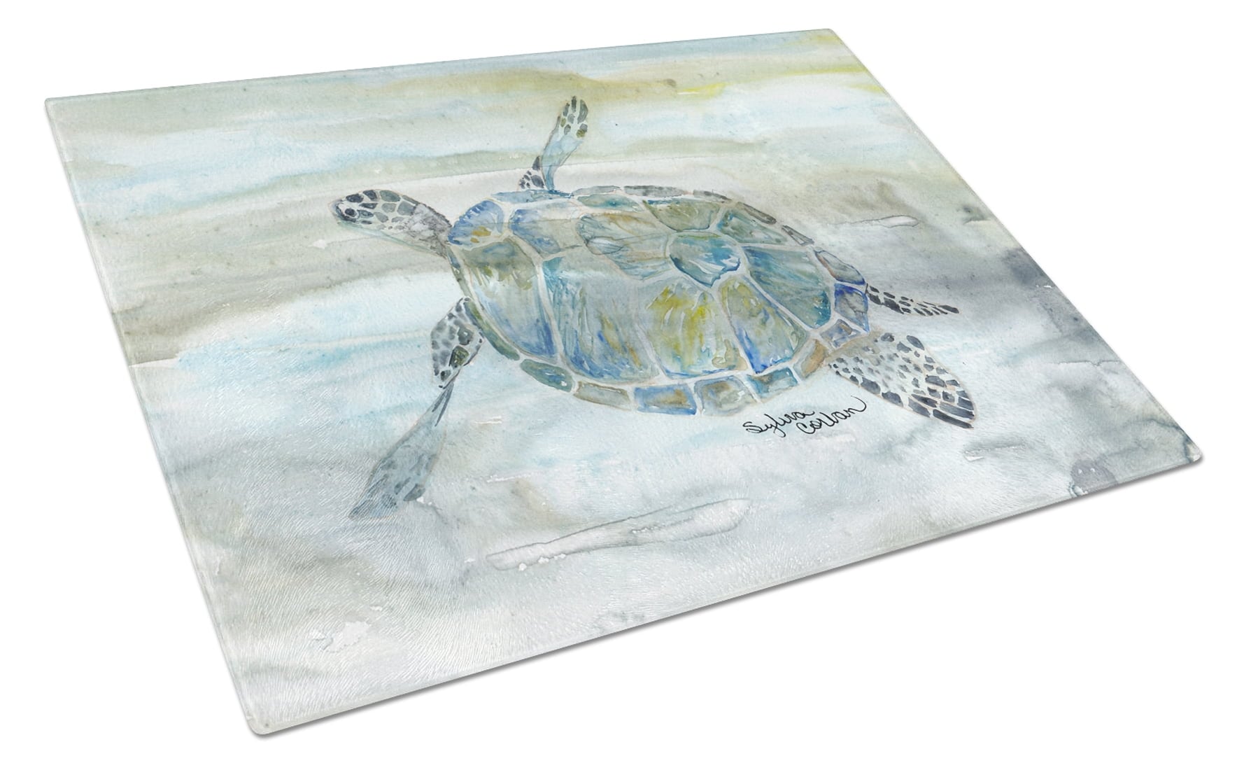 Sea Turtle Watercolor Glass Cutting Board - Large