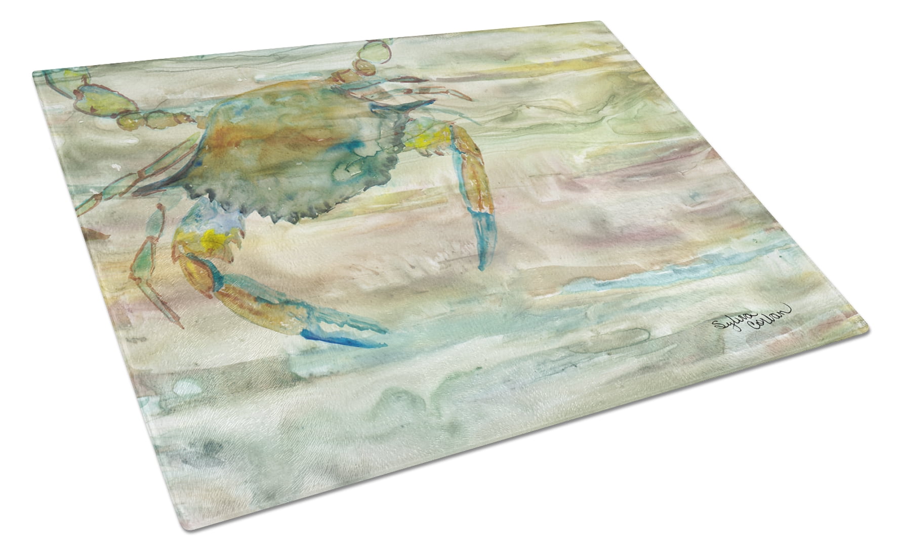Blue Crab Sunset Glass Cutting Board - Large