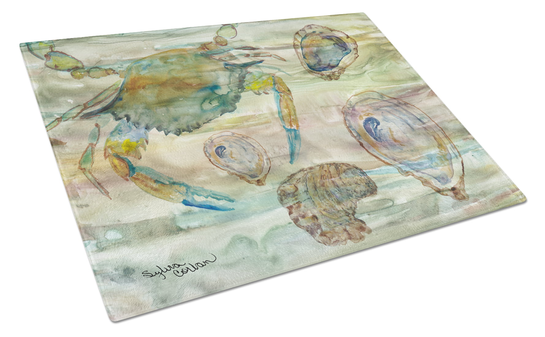 Crab, Shrimp & Oyster Sunset Glass Cutting Board - Large