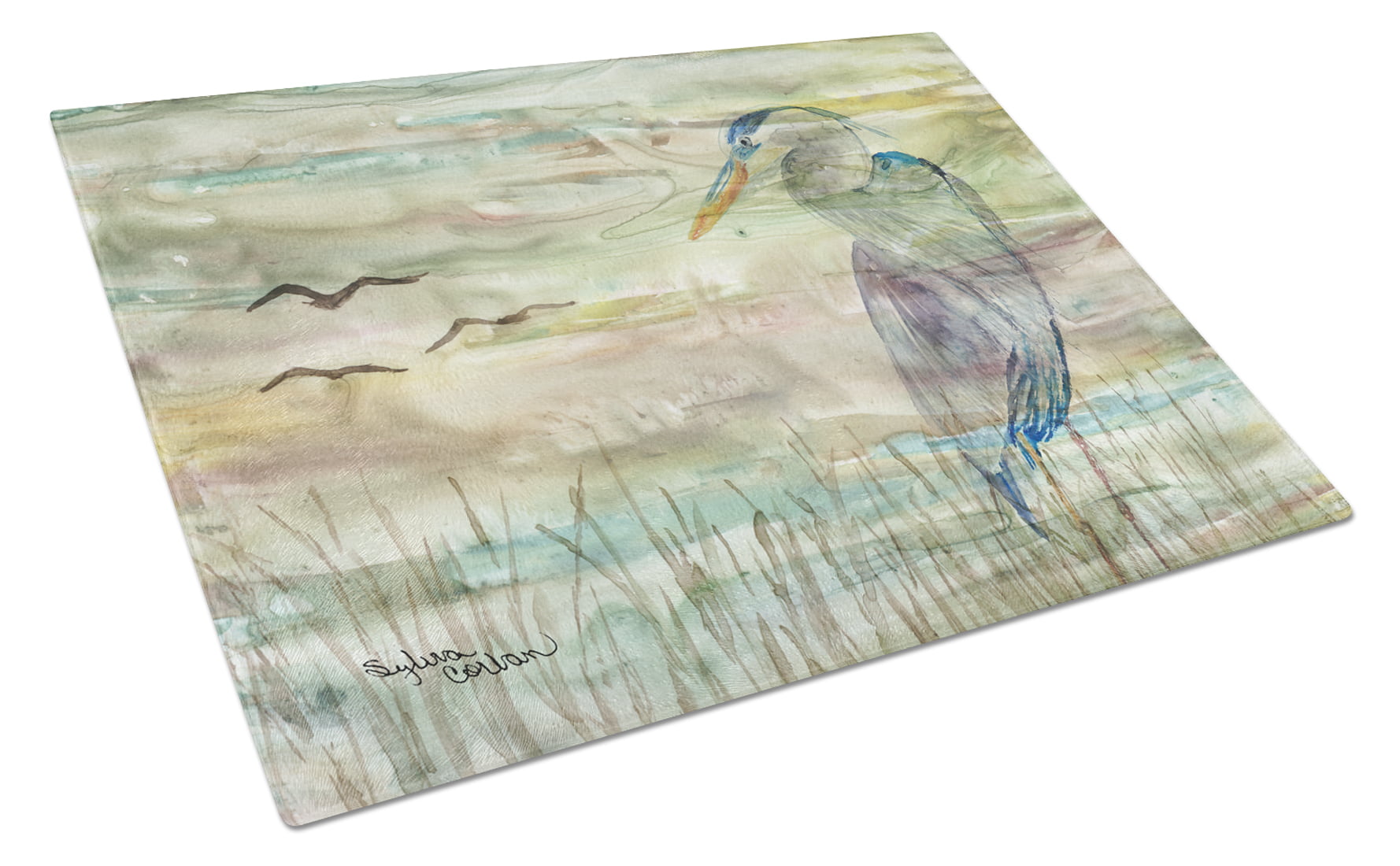 SC2019LCB Blue Heron Sunset Glass Cutting Board - Large