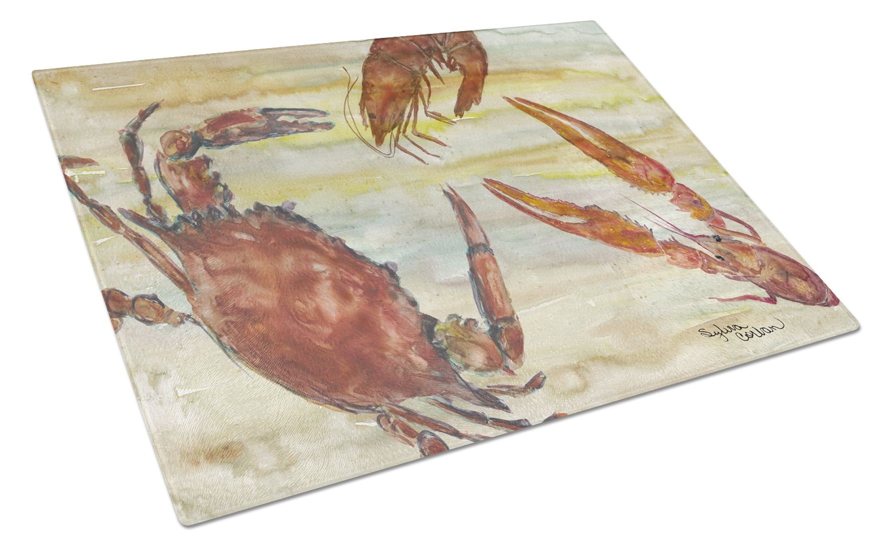 Crab, Shrimp, Oyster Yellow Sky Glass Cutting Board - Large