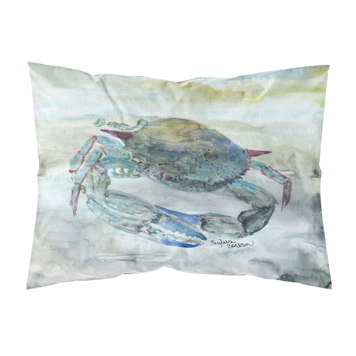 Blue Crab Watercolor Fabric Standard Pillowcase