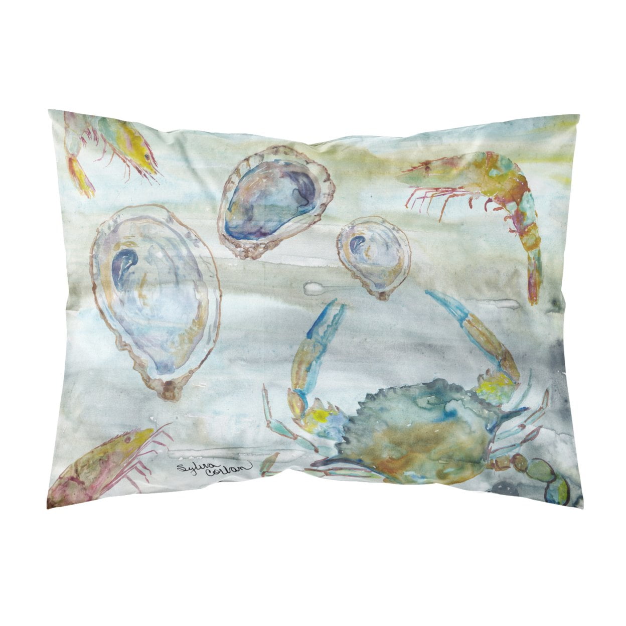 Crab, Shrimp & Oyster Watercolor Fabric Standard Pillowcase