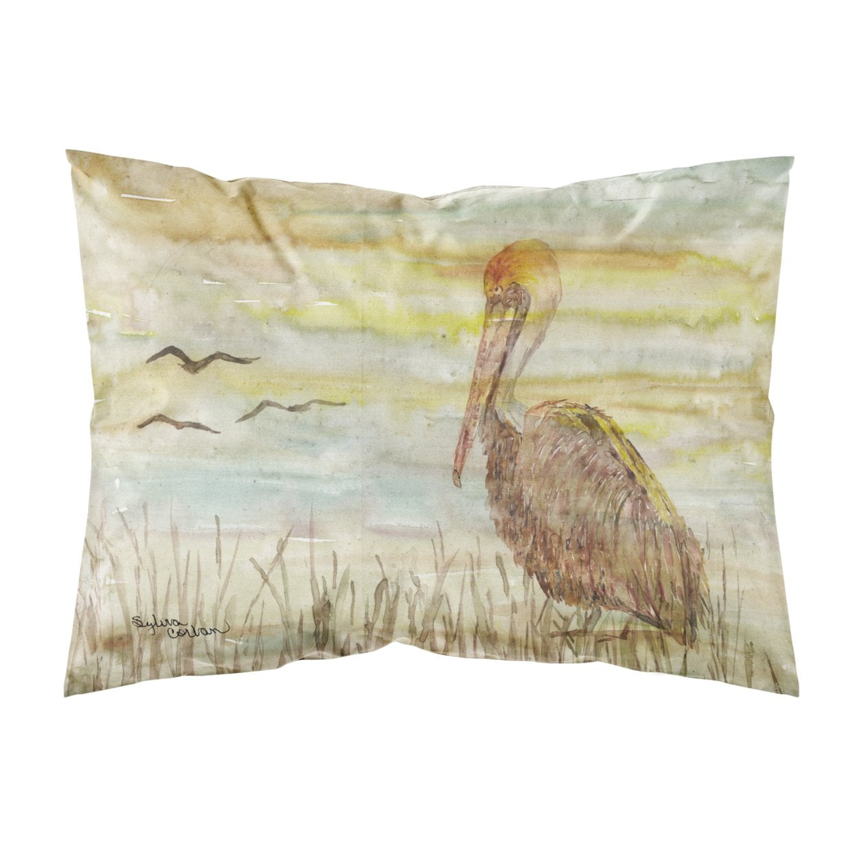 Brown Pelican Yellow Sky Fabric Standard Pillowcase