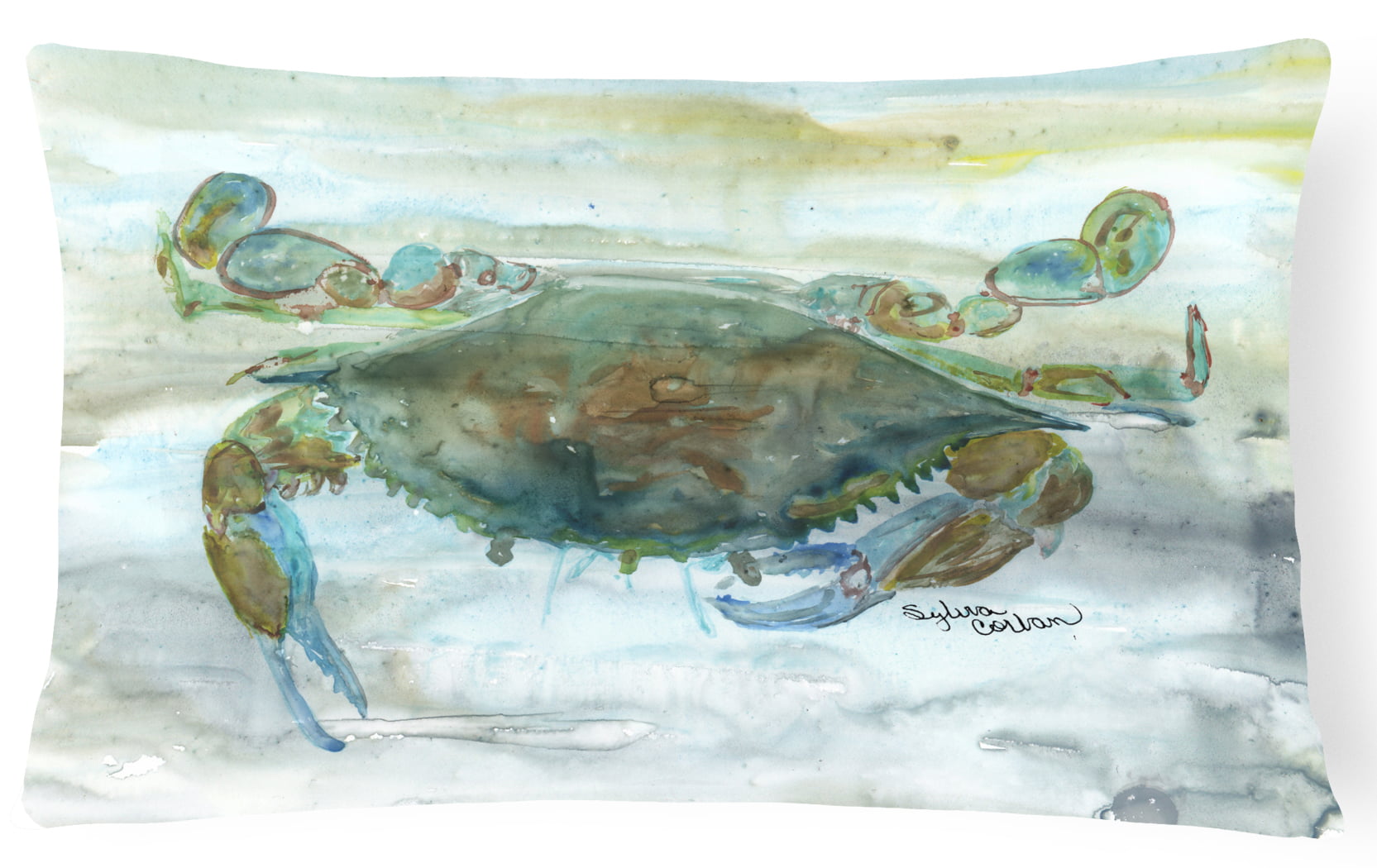 Crab a Leg Up Watercolor Canvas Fabric Decorative Pillow