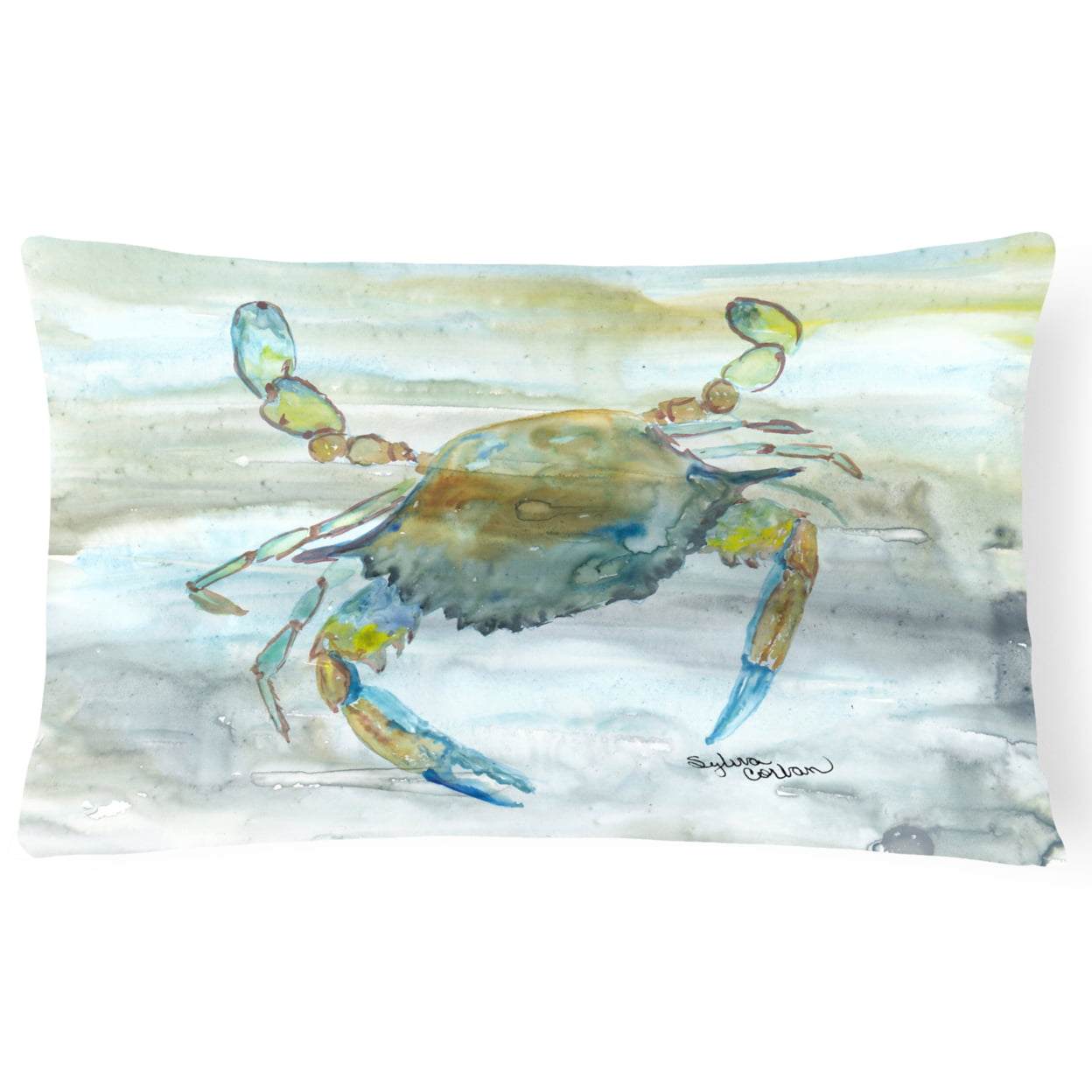 Blue Crab No.2 Watercolor Canvas Fabric Decorative Pillow