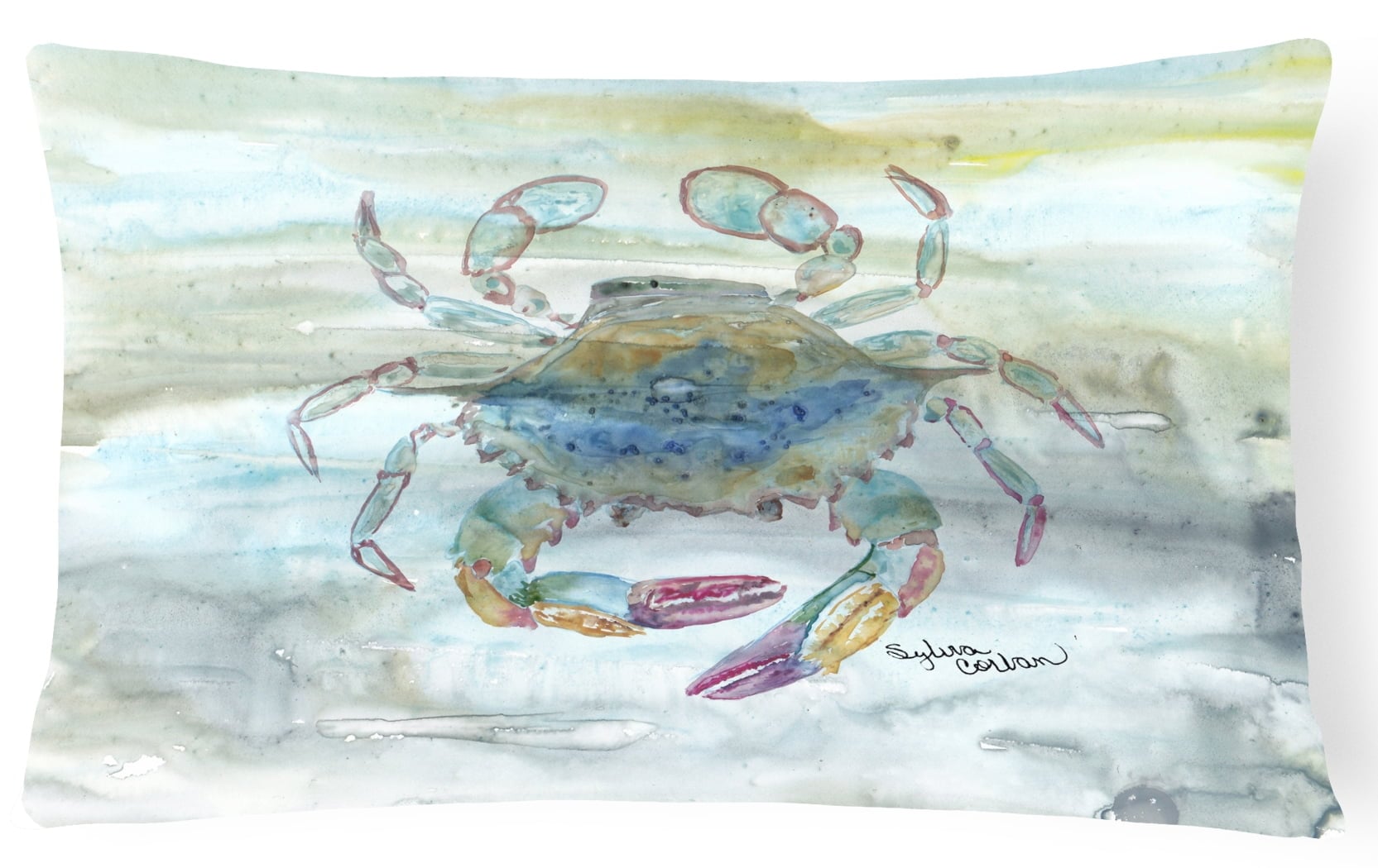 Female Blue Crab Watercolor Canvas Fabric Decorative Pillow
