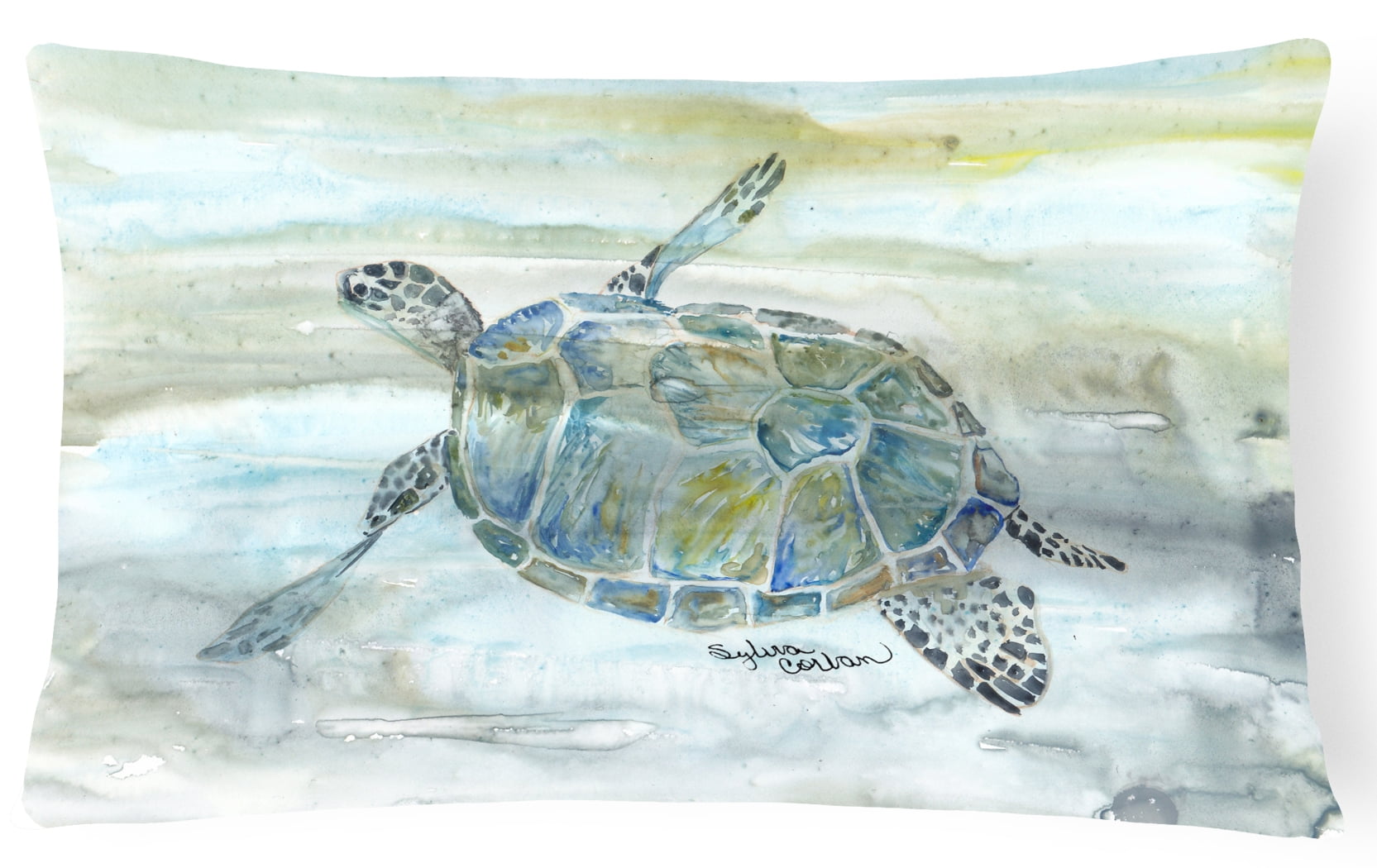 Sea Turtle Watercolor Canvas Fabric Decorative Pillow
