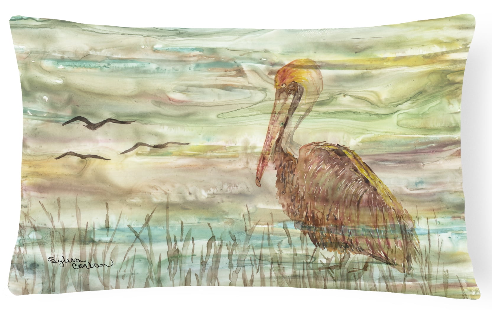 Brown Pelican Sunset Canvas Fabric Decorative Pillow