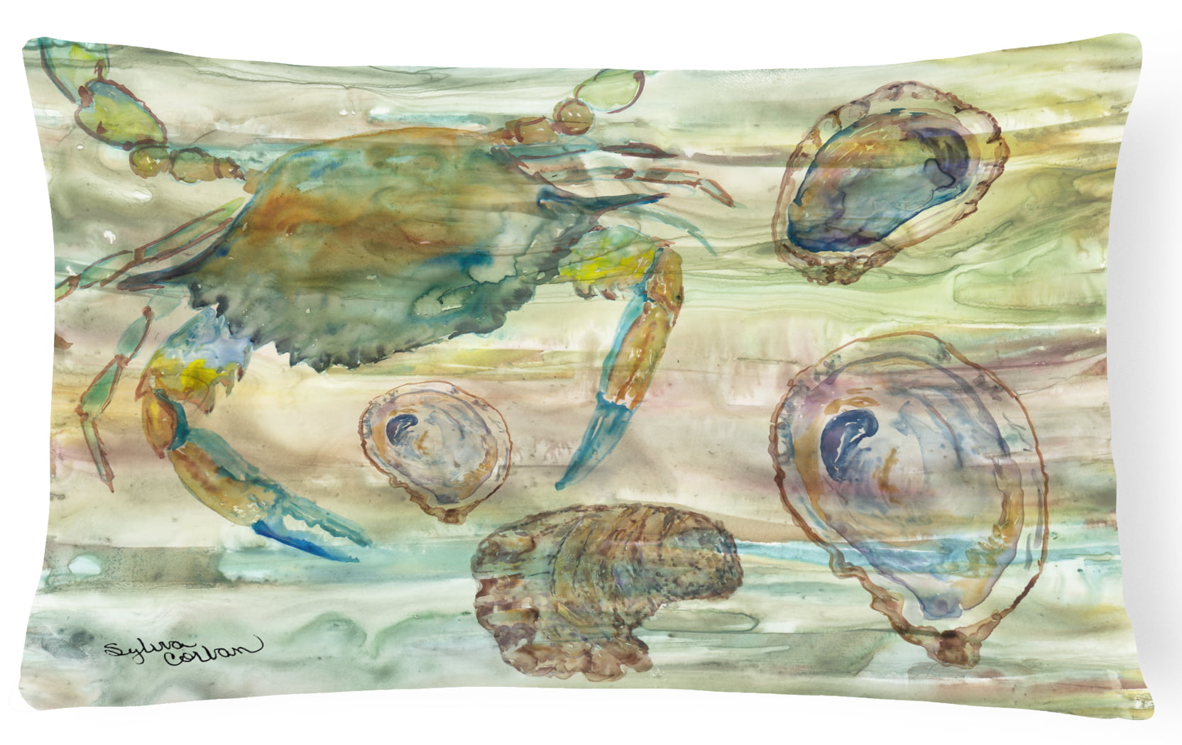 Crab, Shrimp & Oyster Sunset Canvas Fabric Decorative Pillow