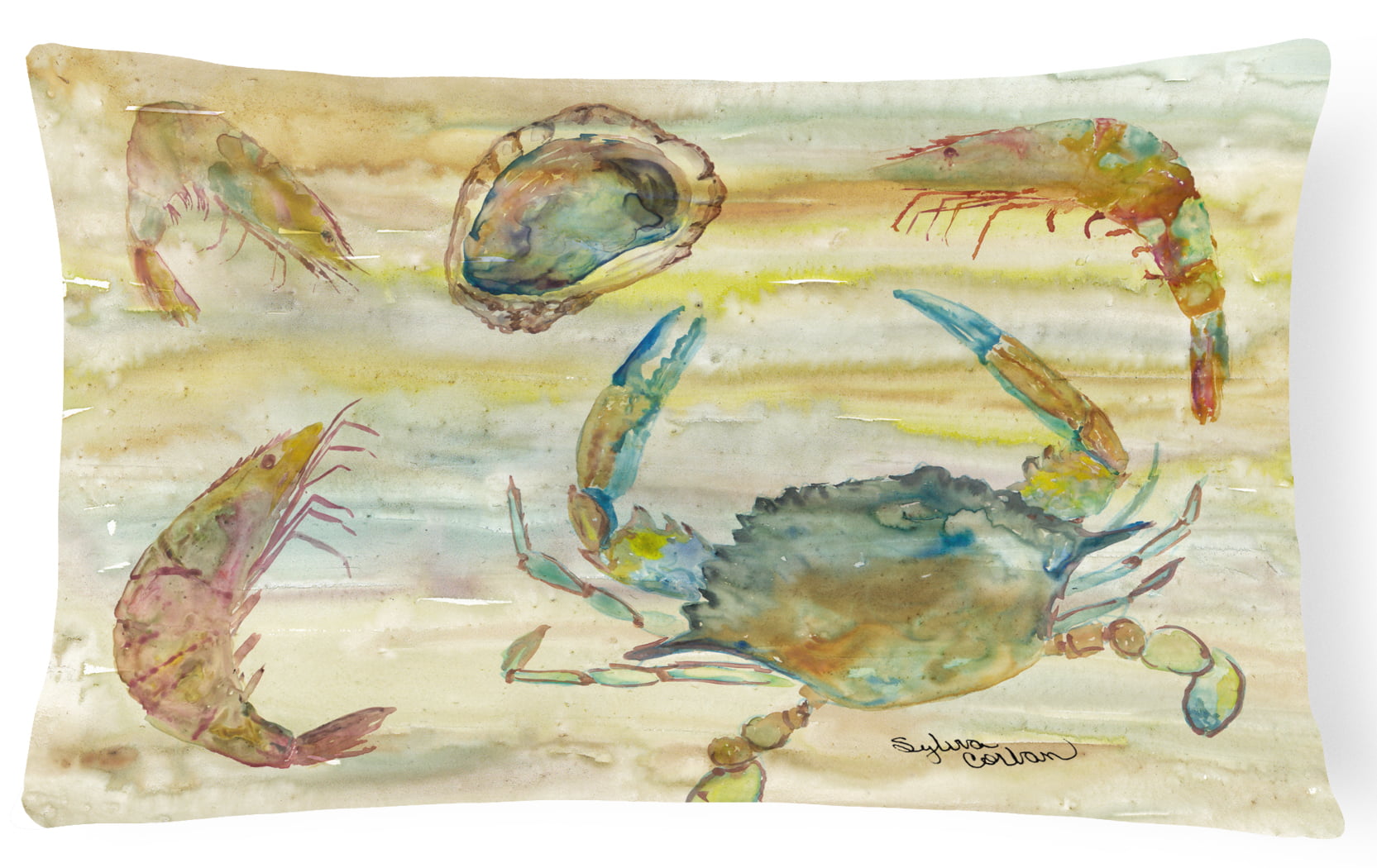Crab, Shrimp, Oyster Yellow Sky Canvas Fabric Decorative Pillow