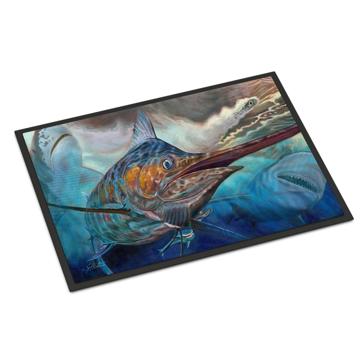 JMA2000JMAT 24 x 36 in. Running The Guantlet Blue Marlin Indoor or Outdoor Mat