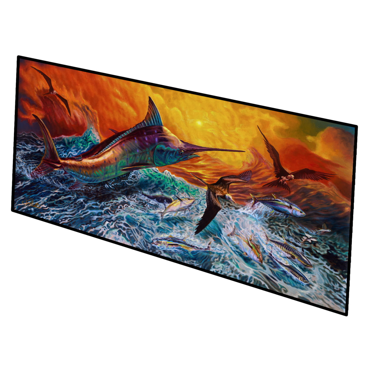 28 x 58 in. Reflective Chaos Blue Marlin Indoor or Outdoor Runner Mat