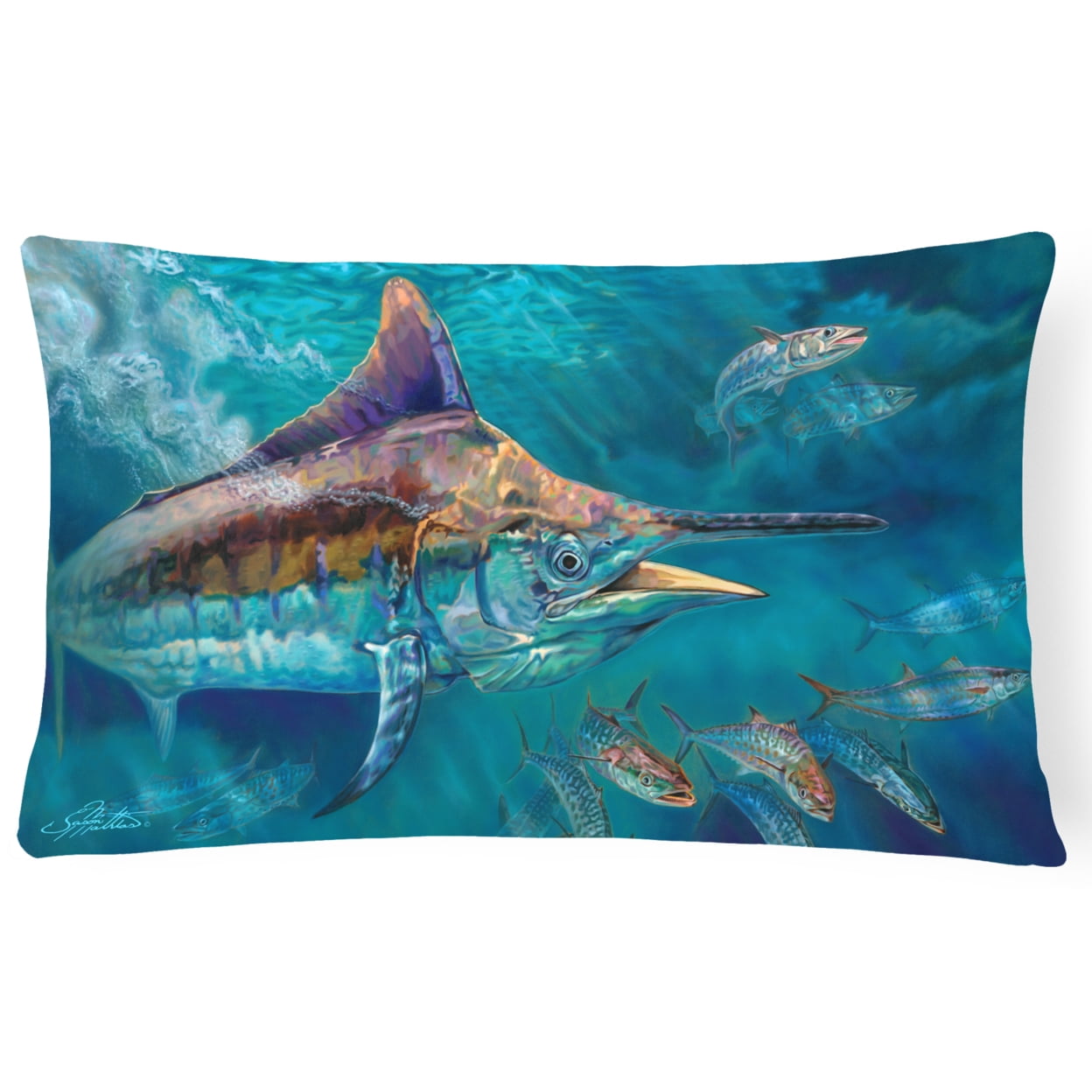 Liquid Metal Black Marlin Canvas Fabric Decorative Pillow