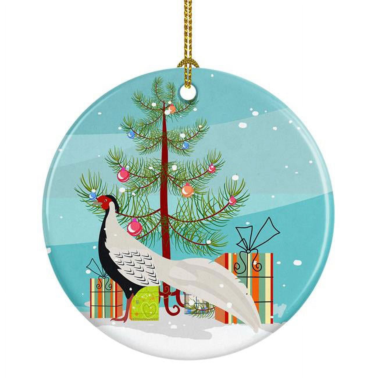 BB9296CO1 Silver Pheasant Christmas Ceramic Ornament