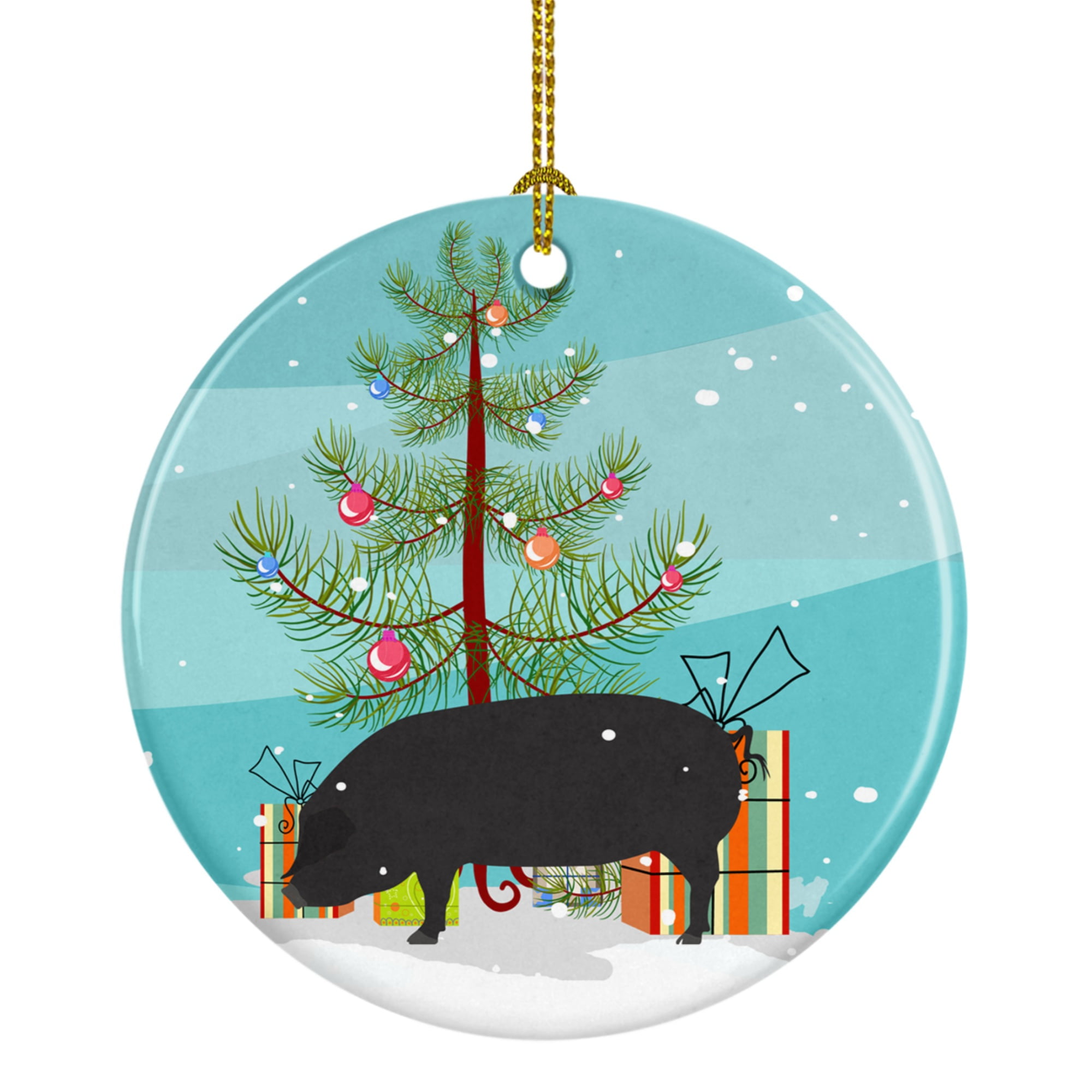 BB9298CO1 Devon Large Black Pig Christmas Ceramic Ornament