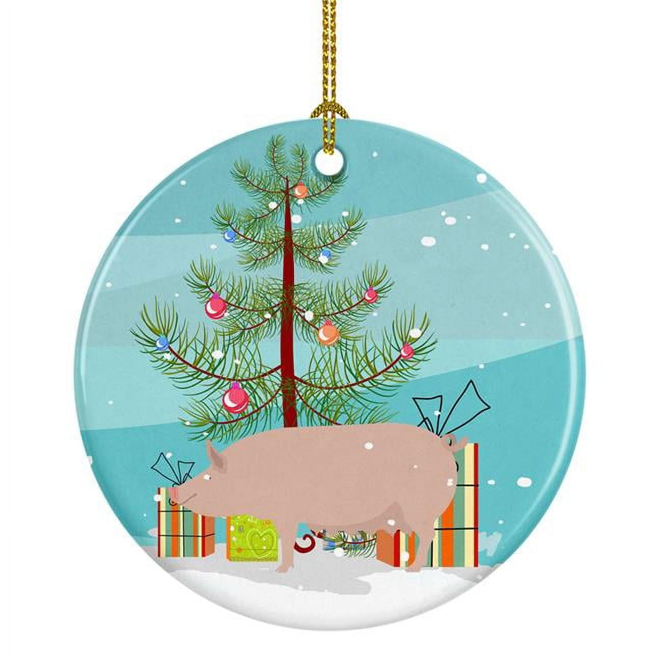 English Large White Pig Christmas Ceramic Ornament