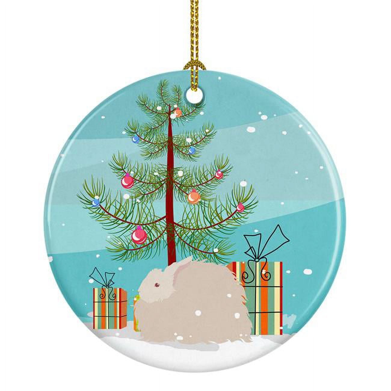 Fluffy Angora Rabbit Christmas Ceramic Ornament