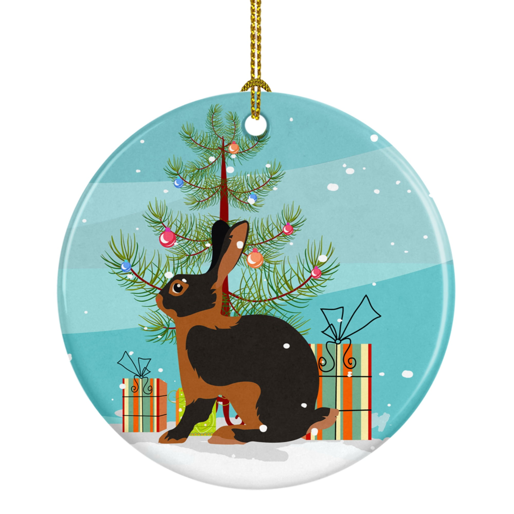 BB9330CO1 Tan Rabbit Christmas Ceramic Ornament