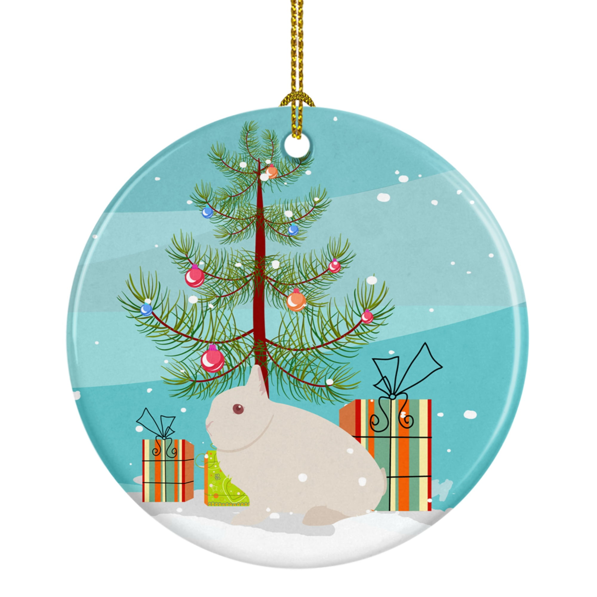 BB9331CO1 Hermelin Rabbit Christmas Ceramic Ornament