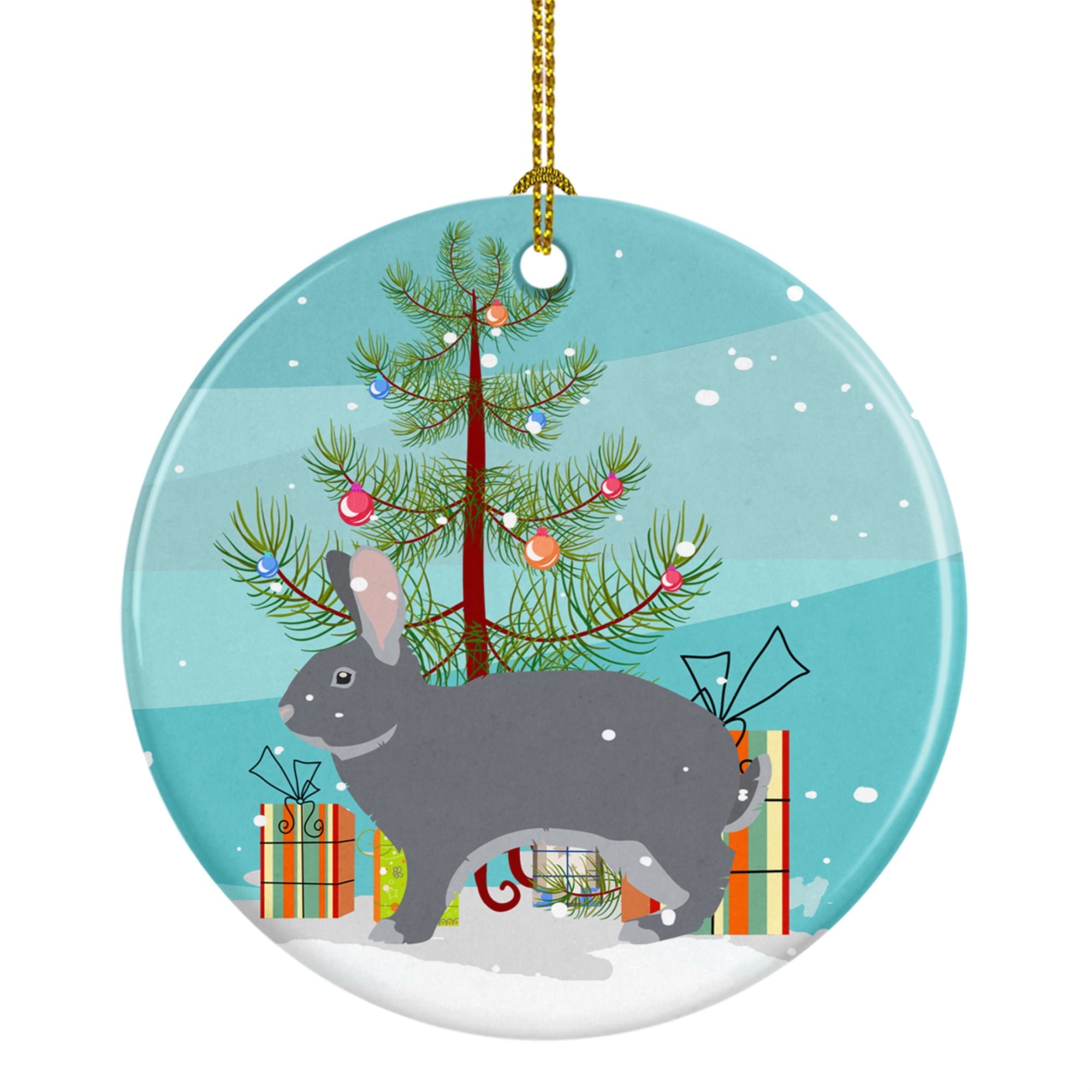 Giant Chinchilla Rabbit Christmas Ceramic Ornament