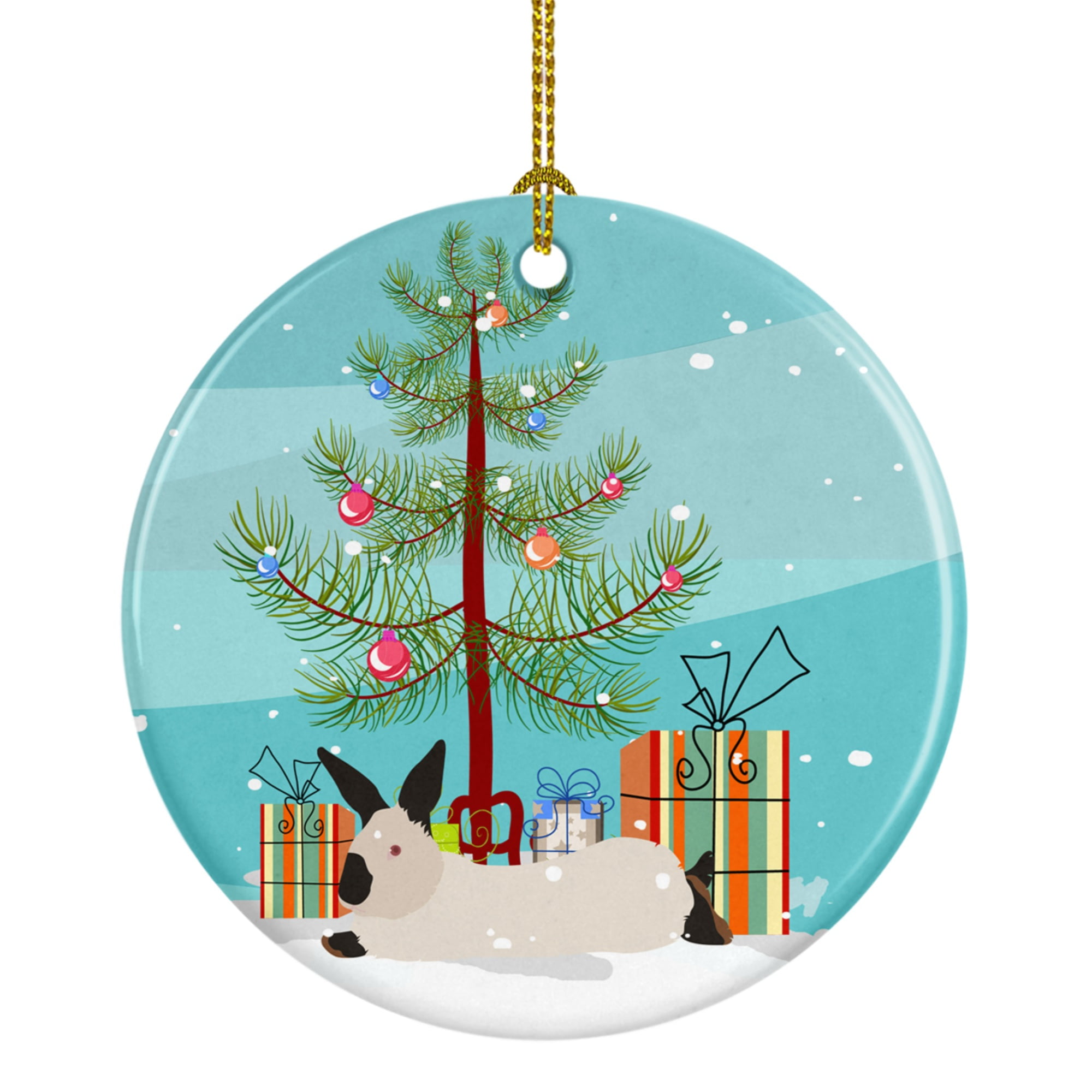 California White Rabbit Christmas Ceramic Ornament
