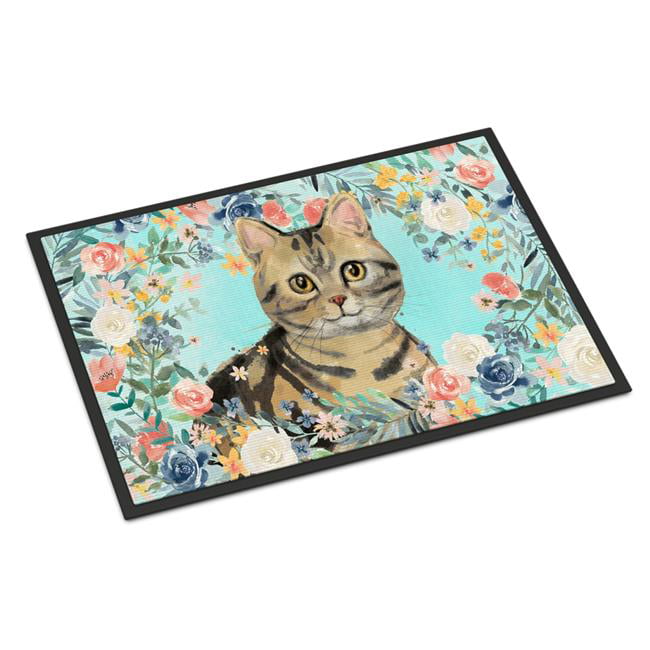 CK3387JMAT 24 x 36 in. American Shorthair Brown Tabby Spring Flowers Indoor or Outdoor Mat