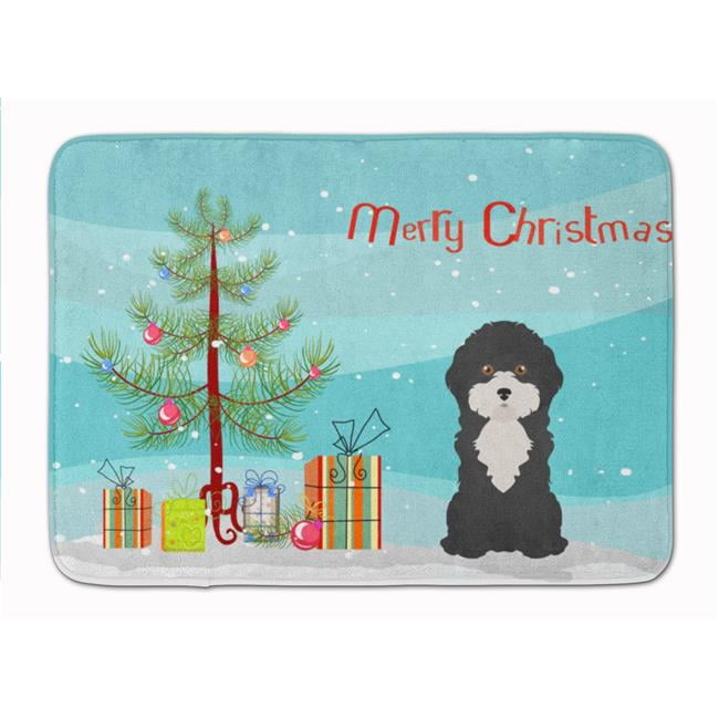 Black & White Cyprus Poodle Christmas Tree Machine Washable Memory Foam Mat
