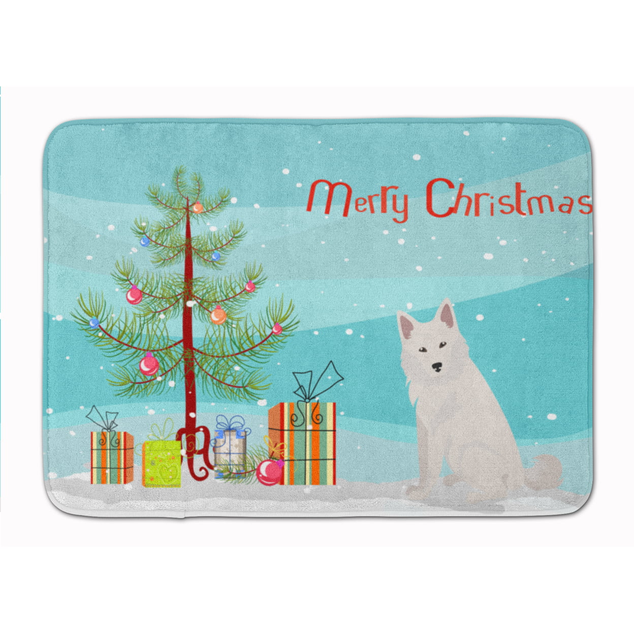 CK3498RUG Danish Spitz Christmas Tree Machine Washable Memory Foam Mat