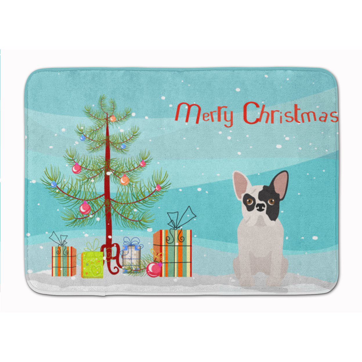 Black & White French Bulldog Christmas Tree Machine Washable Memory Foam Mat