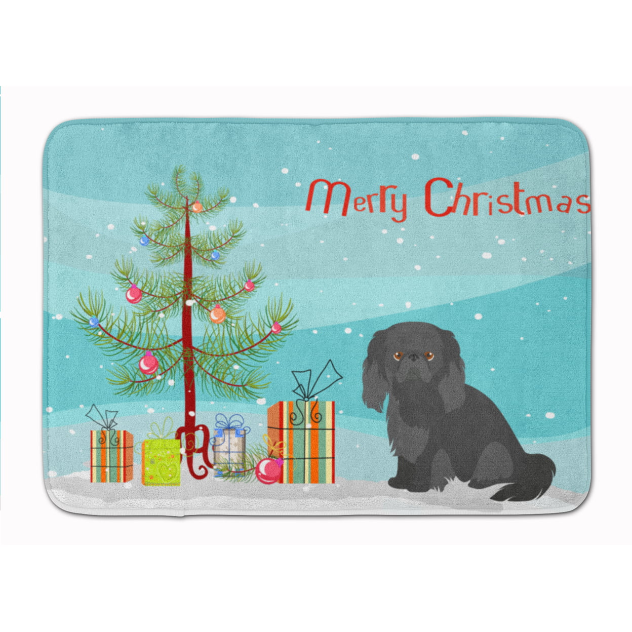 CK3505RUG Pekingese Christmas Tree Machine Washable Memory Foam Mat
