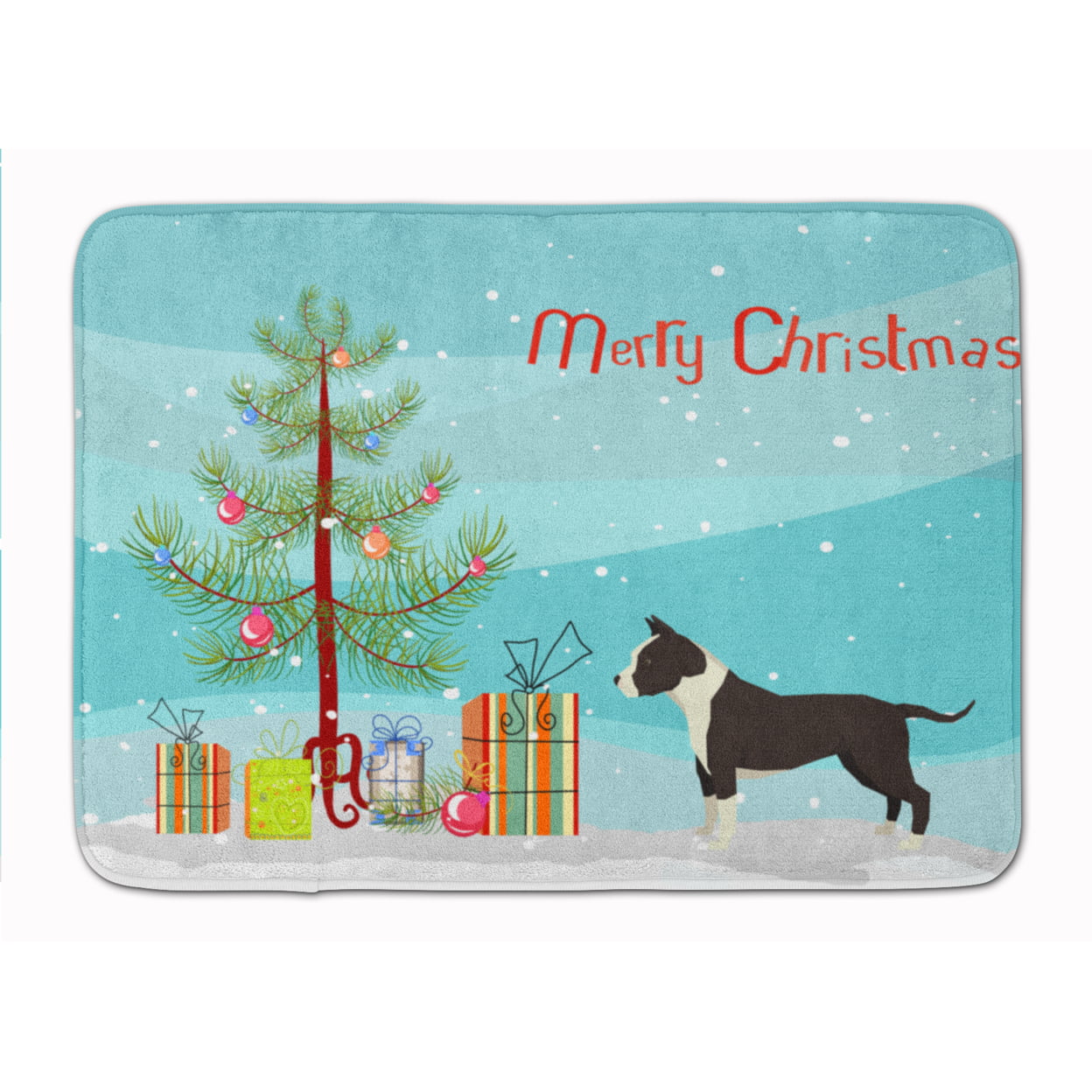 American Staffordshire Terrier Christmas Tree Machine Washable Memory Foam Mat