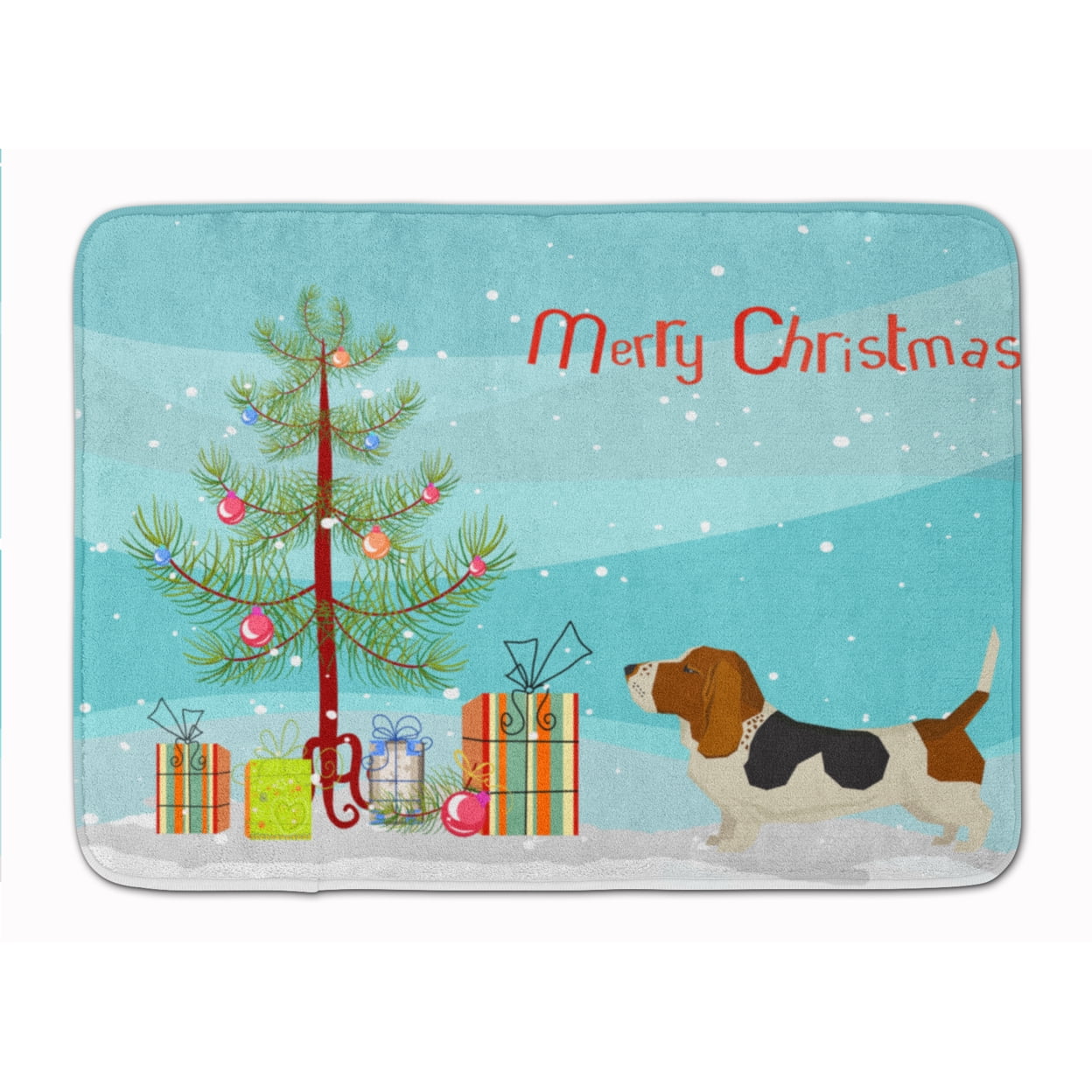 CK3518RUG Basset Hound Christmas Tree Machine Washable Memory Foam Mat