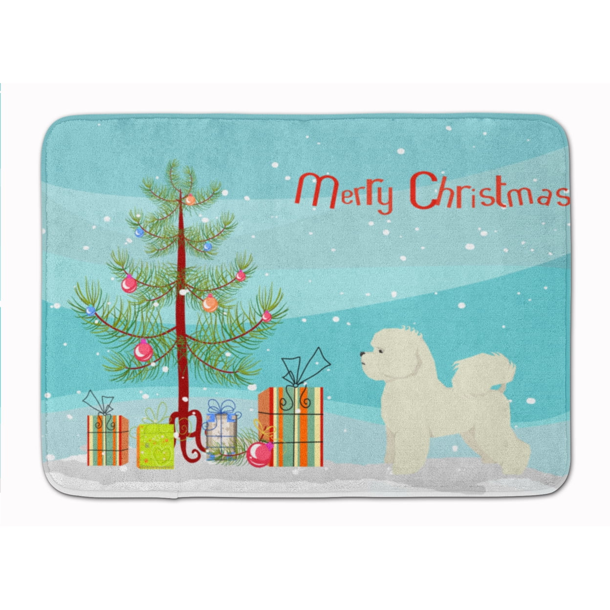 CK3521RUG Bichon Frise Christmas Tree Machine Washable Memory Foam Mat