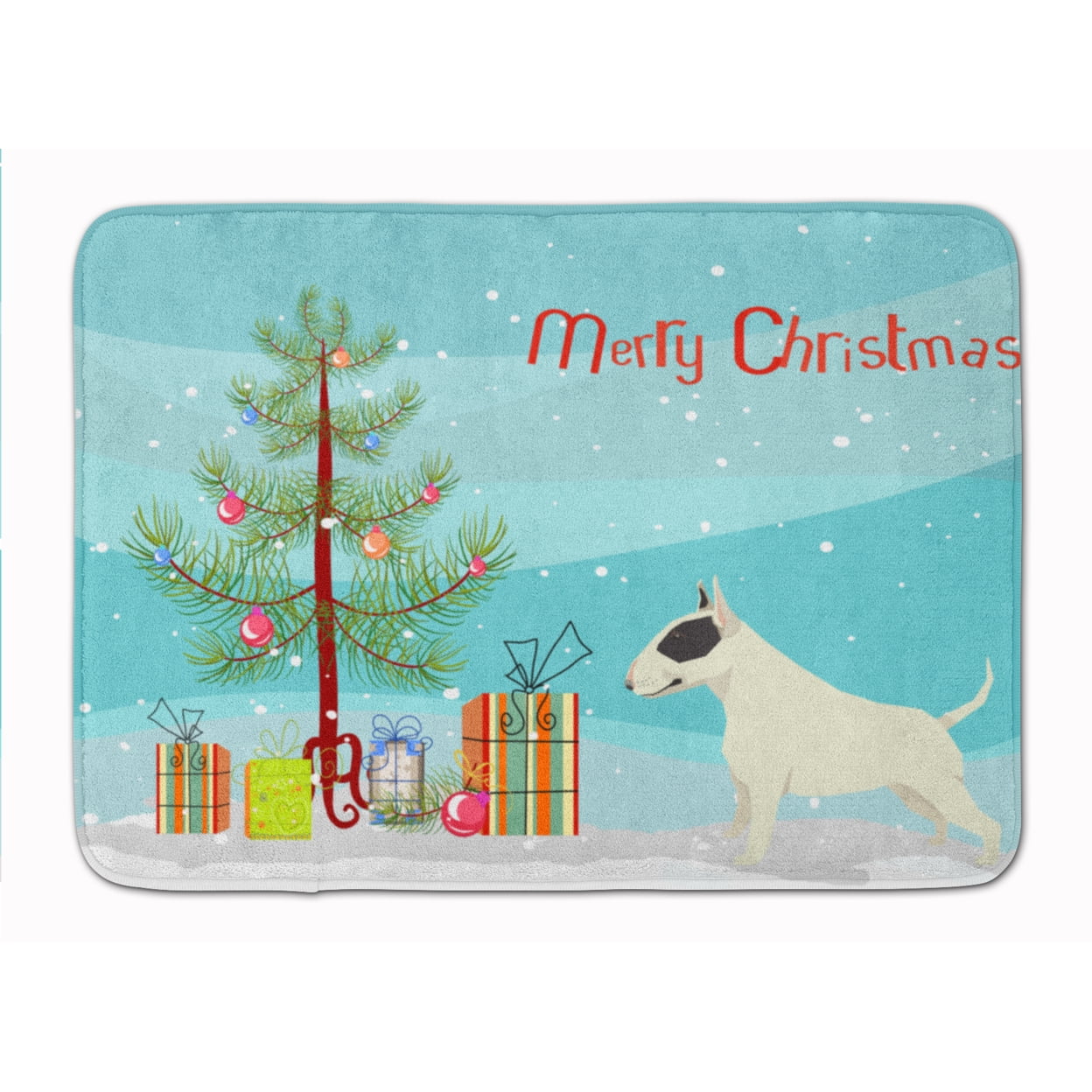 Black & White Bull Terrier Christmas Tree Machine Washable Memory Foam Mat