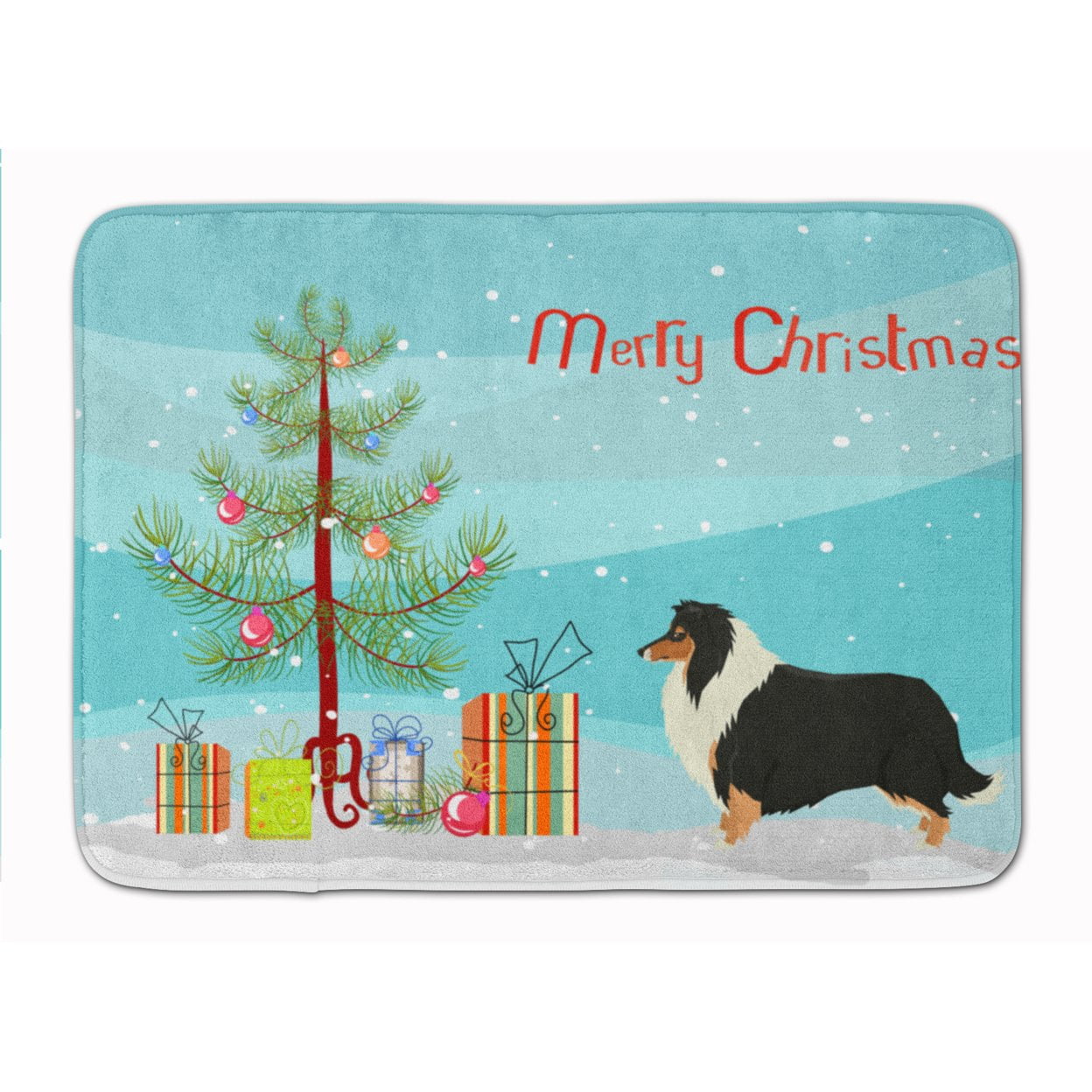 CK3532RUG Collie Christmas Tree Machine Washable Memory Foam Mat