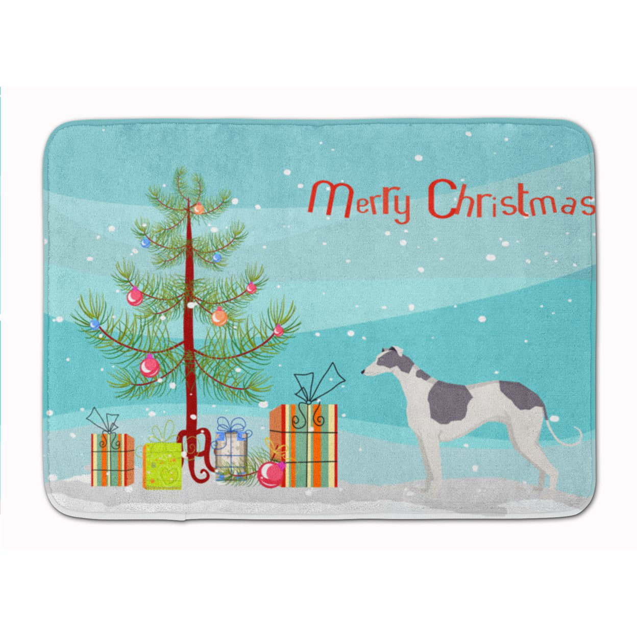 CK3543RUG Greyhound Christmas Tree Machine Washable Memory Foam Mat
