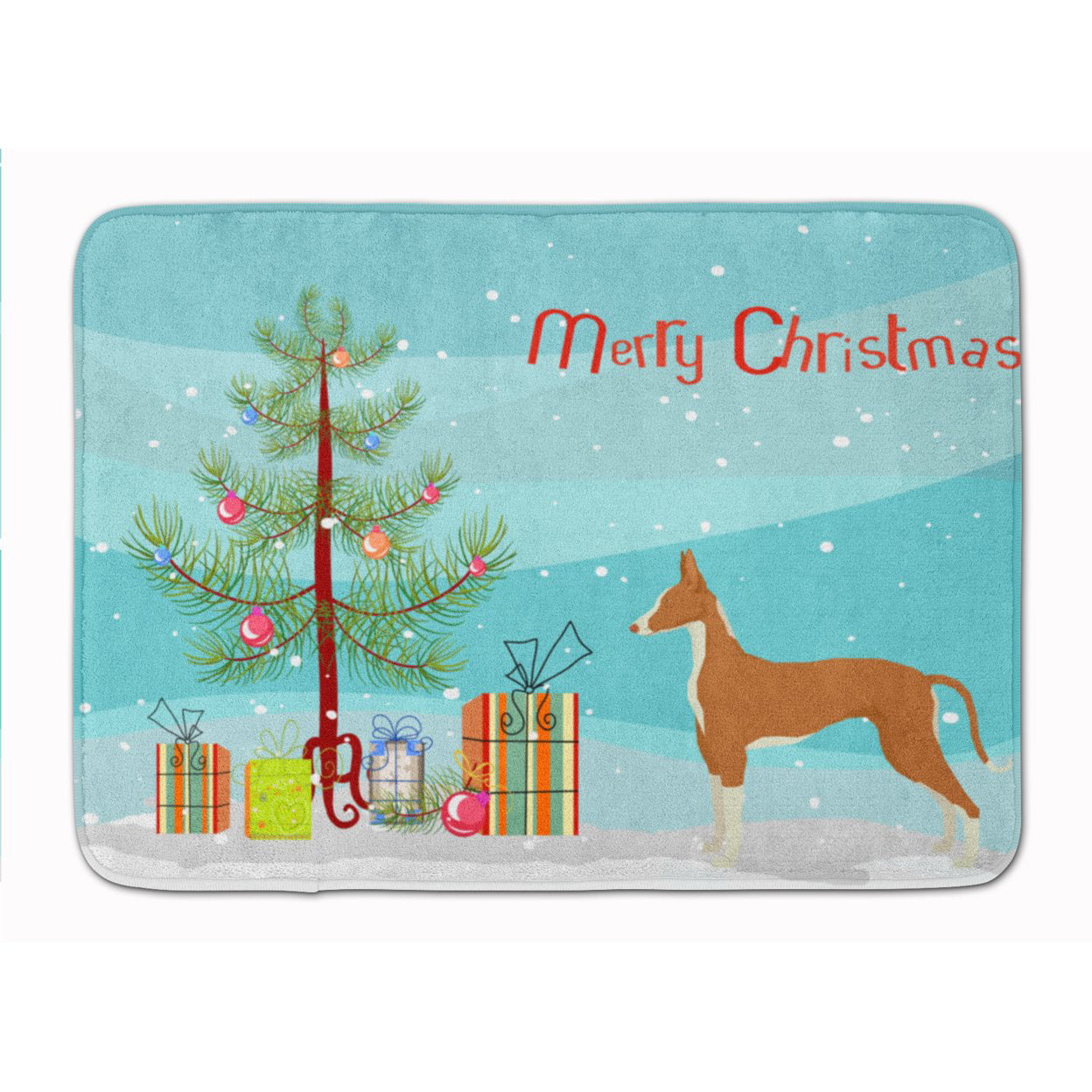 CK3545RUG Ibizan Hound Christmas Tree Machine Washable Memory Foam Mat