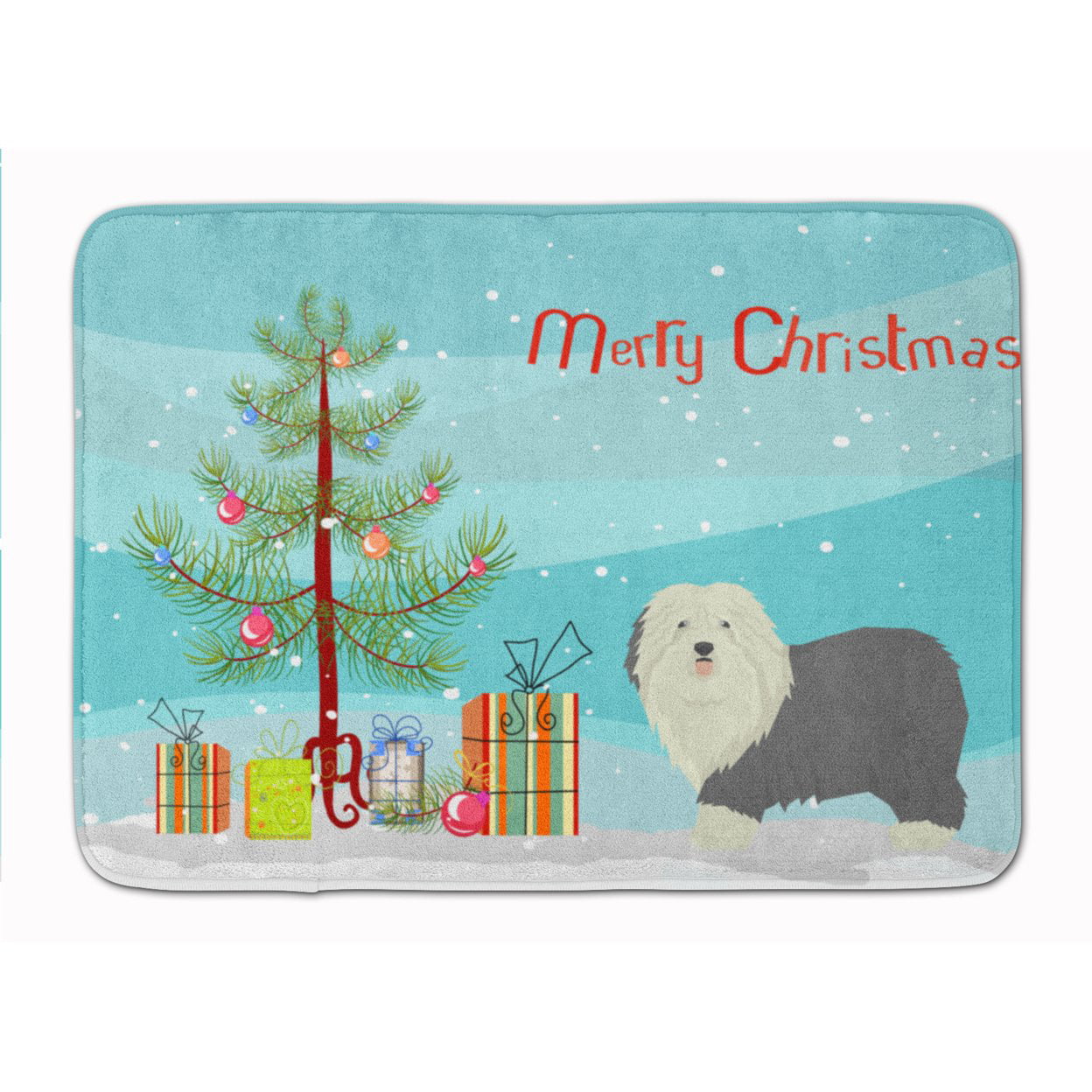 CK3552RUG Old English Sheepdog Christmas Tree Machine Washable Memory Foam Mat